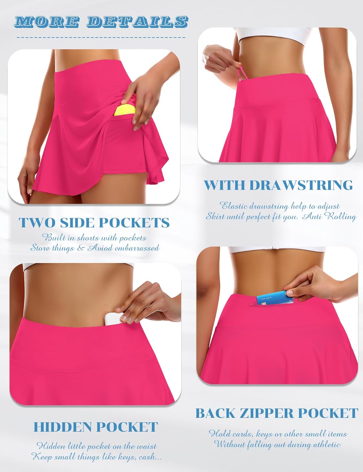 Pleated Tennis Skirt for Women with Shorts Athletic Golf Skorts with Pockets High Waisted Workout Running Skirts - Image 3