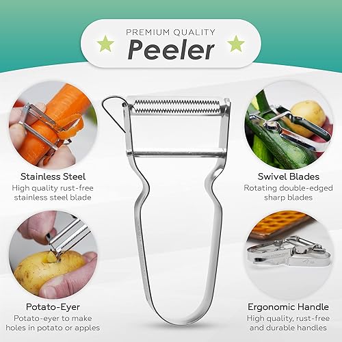 Miniatura 7 de IGA Pelador para papas, peras, zanahorias, pepinos, frutas y otras verduras con facilidad, acero inoxidable supremo, apto para lavavajillas