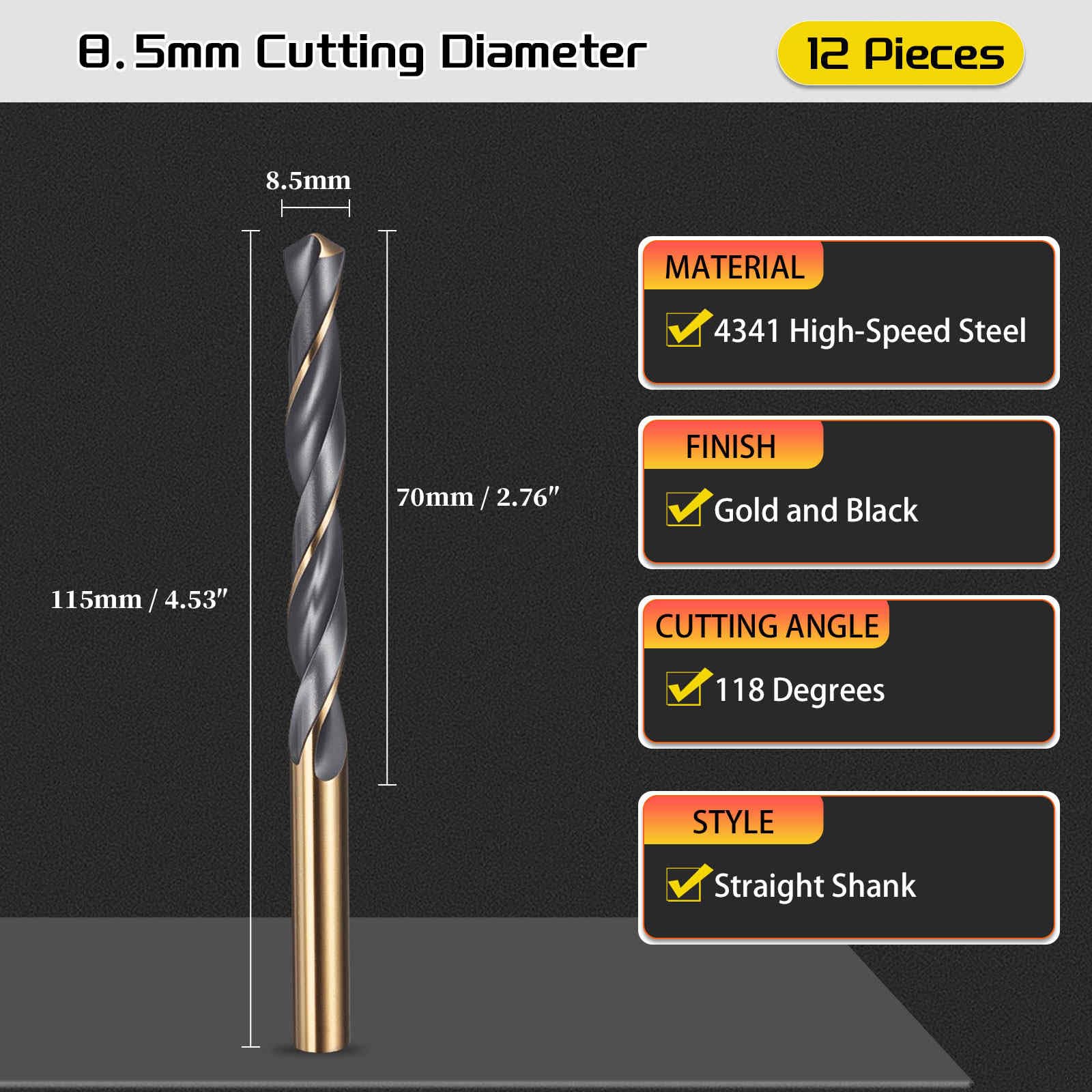 CoCud Drill Bit, 8.5mm Cutting Diameter, 4341 HSS Jobber Bits Cutting Angle - Image 2