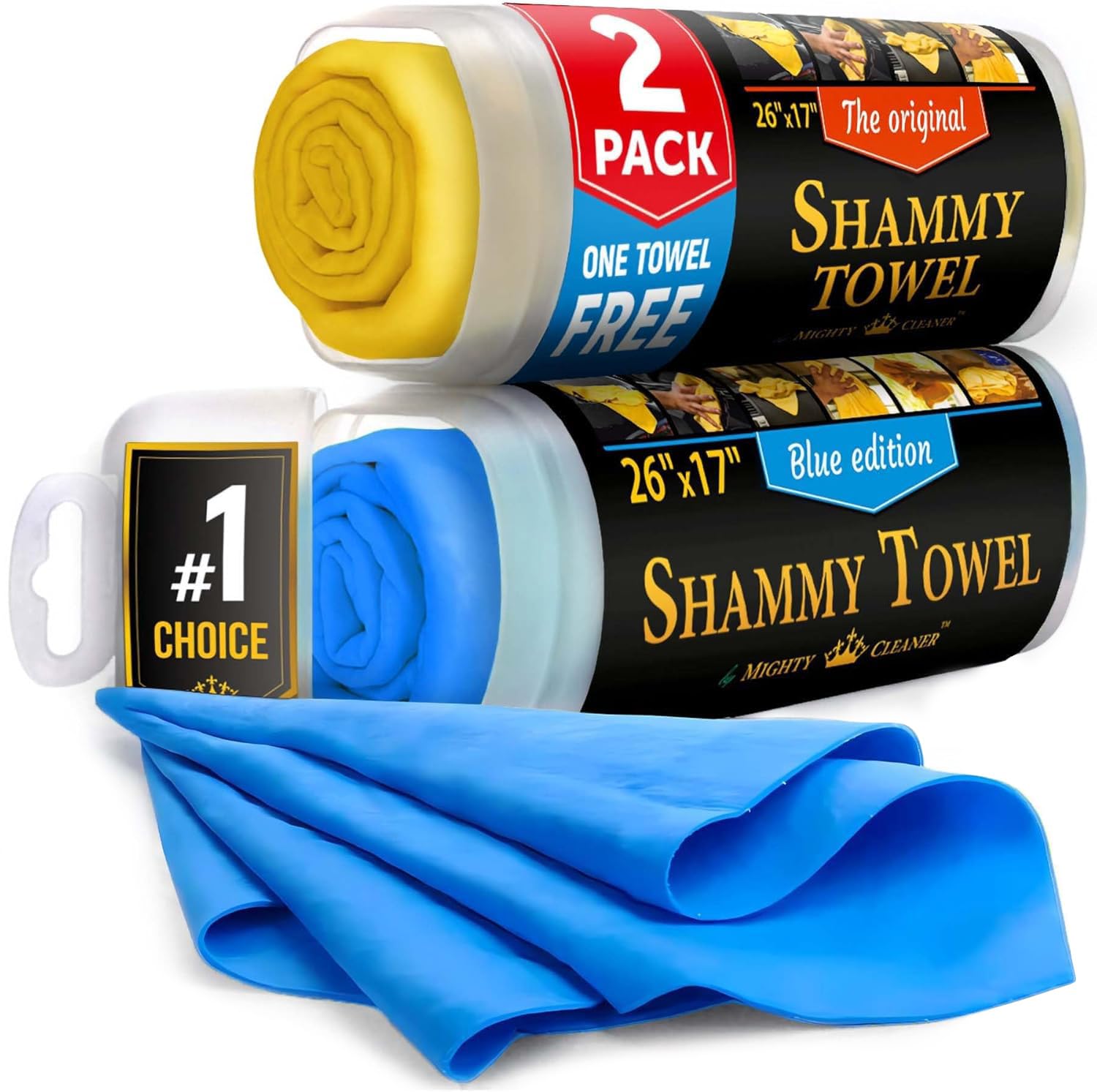 Mighty Cleaner Premium 2pk +1 Free Shammy Cloth - Super Absorbent Chamois Towel - Reusable & Scratch-Free - Soft Car Drying Towels (26"x17")