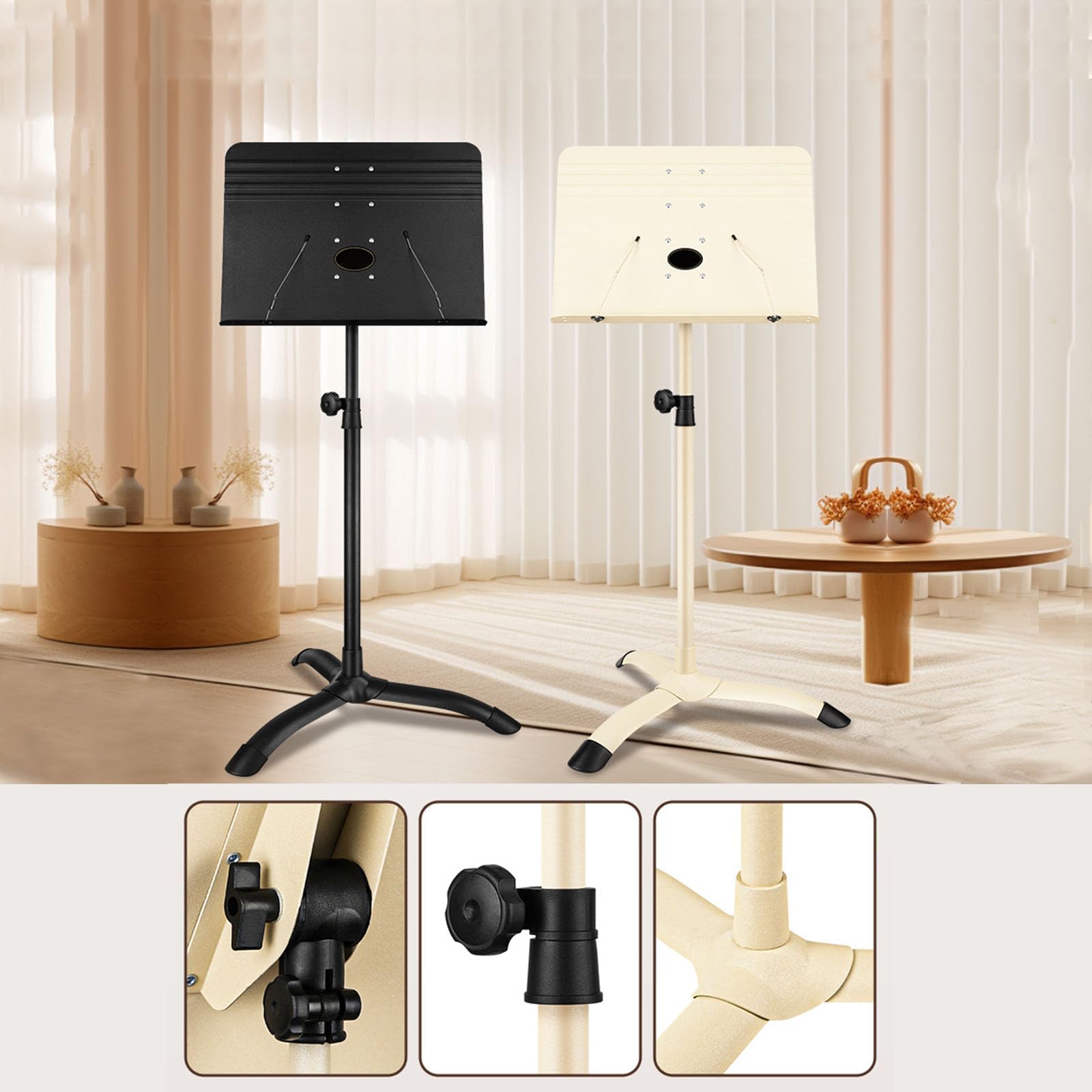 Buhelyc Atril de Partituras Plegable para Orquesta Altura Ajustable con retenedores de página para partituras orquestales (Color:Negro)