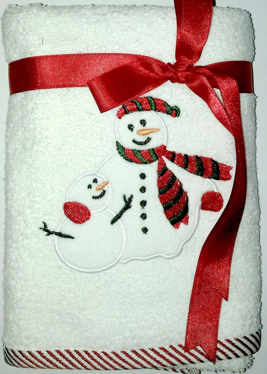 Bellissimo White Snowman Embroidered 100% Cotton Hand Towel,