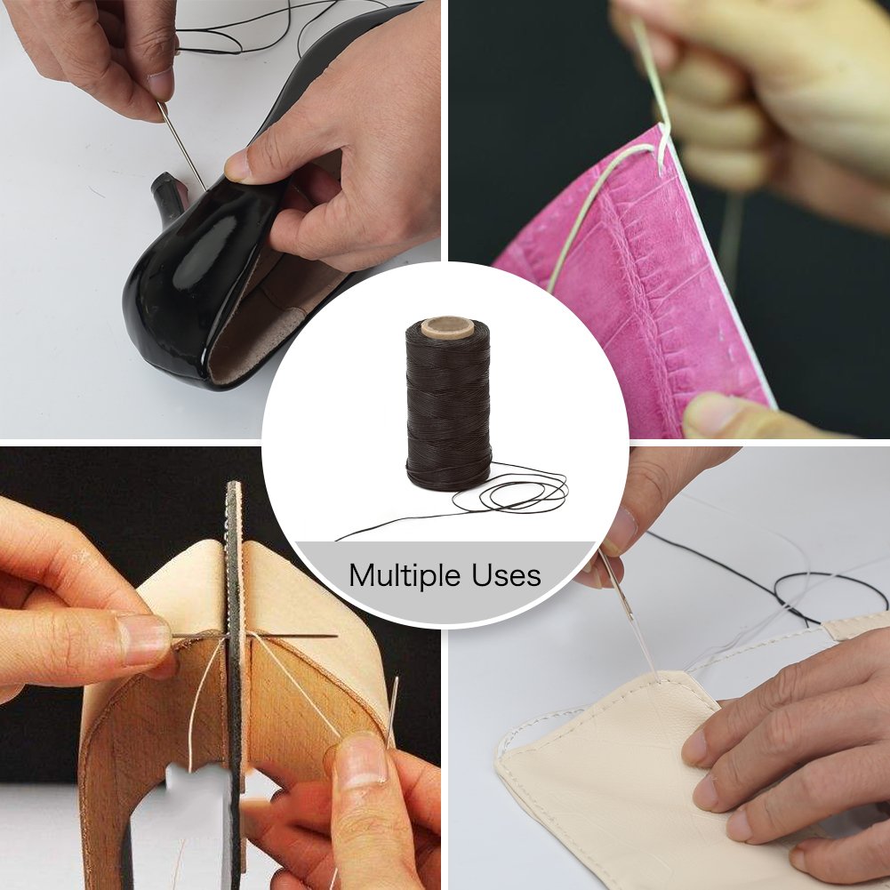 Tenn Well 328 yardas 150D 1 mm hilo encerado, kit de vela de cera de costura plana con agujas para proyectos de bricolaje de cuero (marrón)