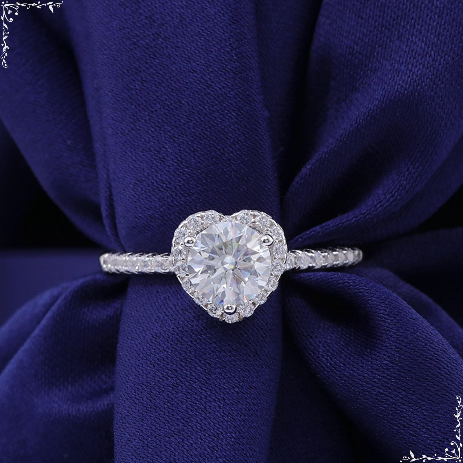 Bague en or 14/9/18 carats pour femme - Sans pierre précieuse - Cœur avec moissanite 1 ct