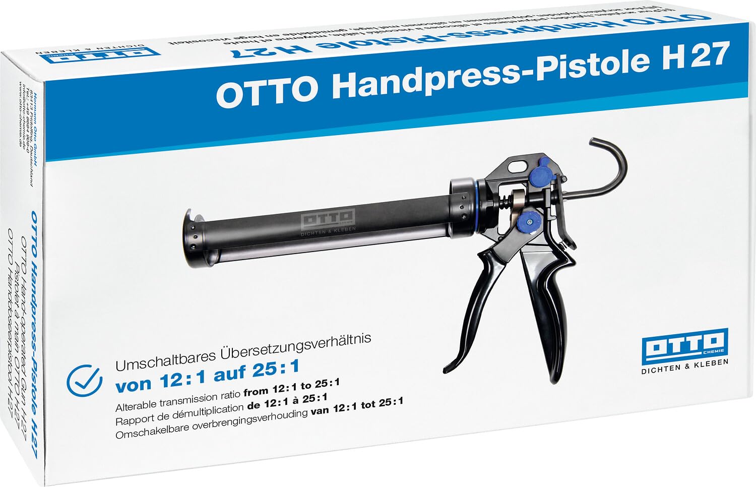 OTTO Pistola de prensa manual H 27 – Prensa de cartuchos profesional para 280 – 310 ml | Conmutable 12:1 y 25:1 | para silicona, acrílico, poliuretano, híbrido