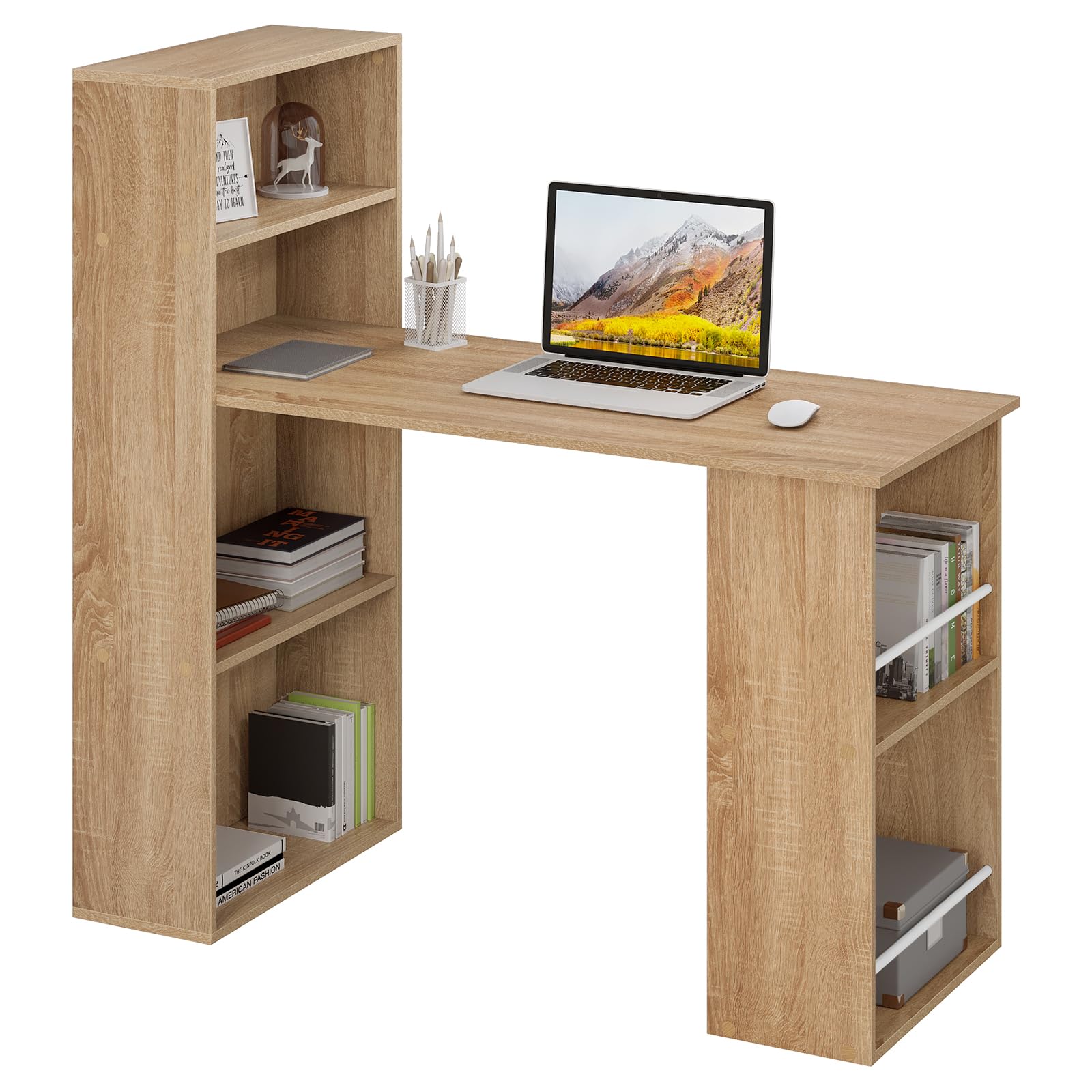 Escritorio Ordenador, Mesa de Despacho Reversible,120x55 cm, Escritorio con Gran Almacenamiento, Mesa de Esquina para Estudio y Biblioteca, Blanco, Modelo Duplo，SCD0227