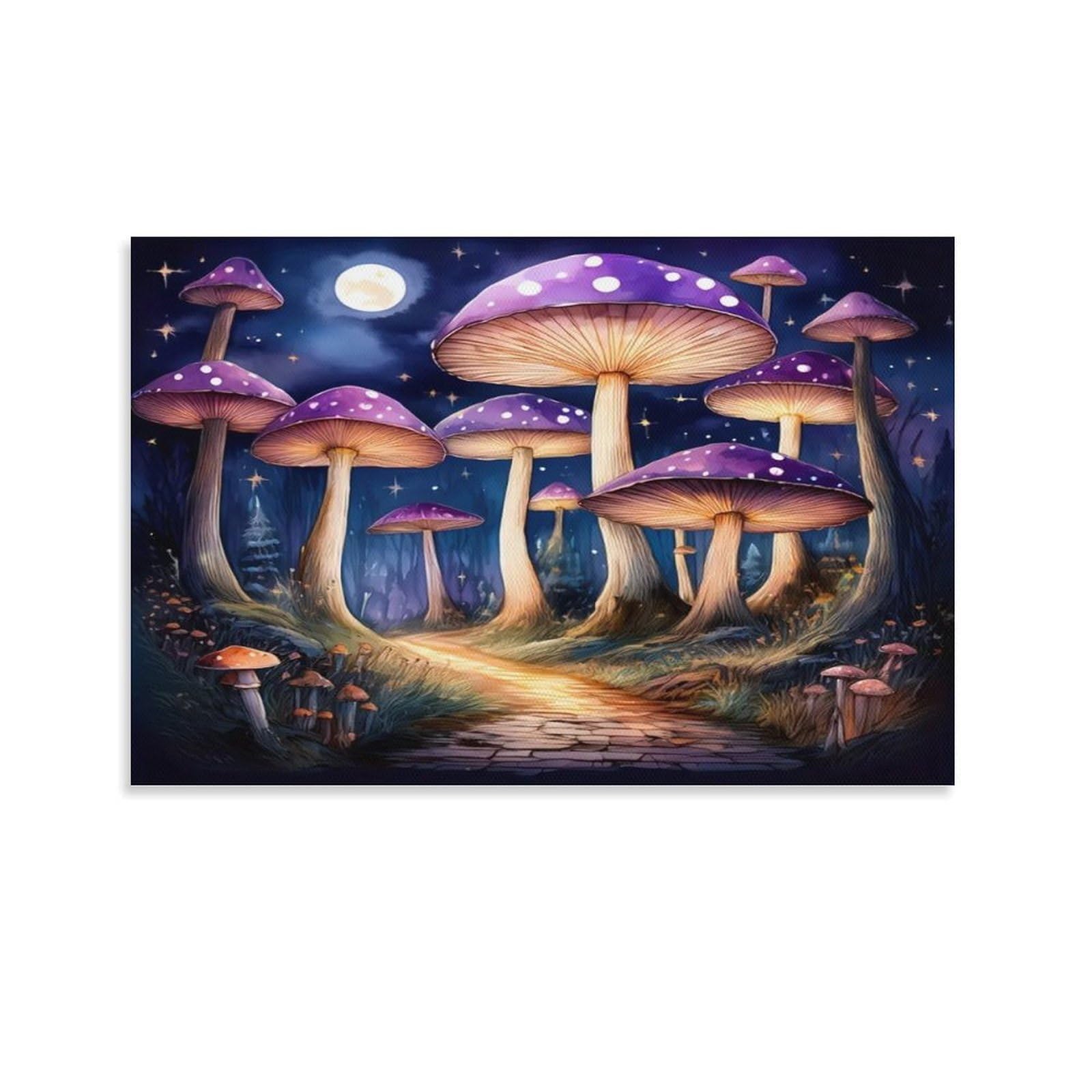CPLVKWRQJ Split World Sphere Landscape Individual Giant Purple Mushrooms Under Full Moon Night Wall Art Decor - Kitchen Removable Canvas Wall Art Multi-Purpose Focal Point 24x36inch(60x90cm)