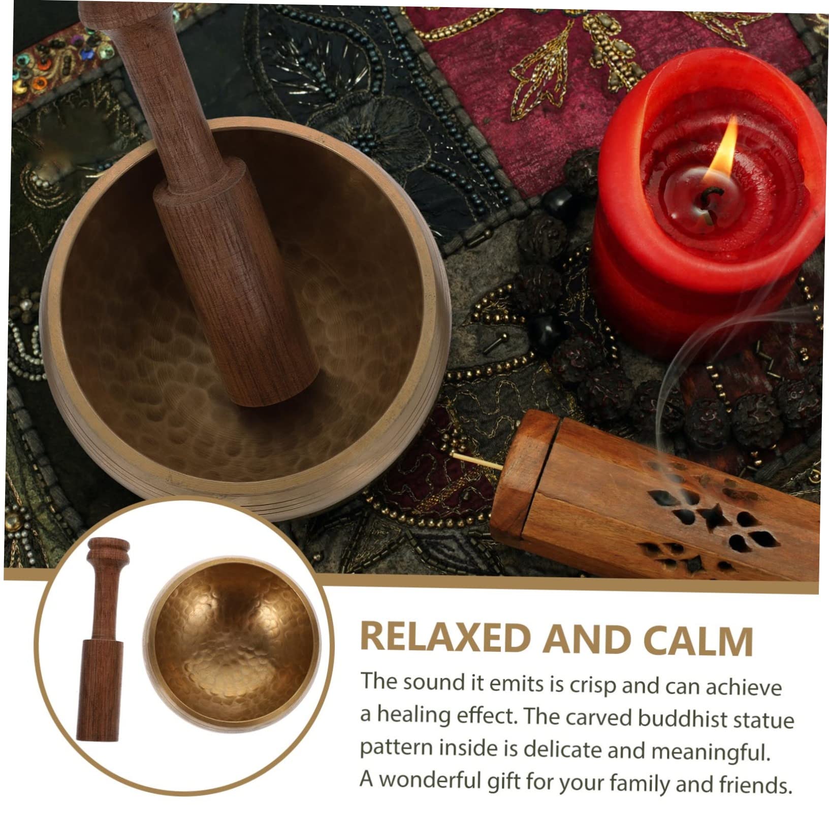 Campana Tibetana in Rame Bastoncino in Legno Set per Meditazione Yoga e Relax in Tempio e Centri Commerciali