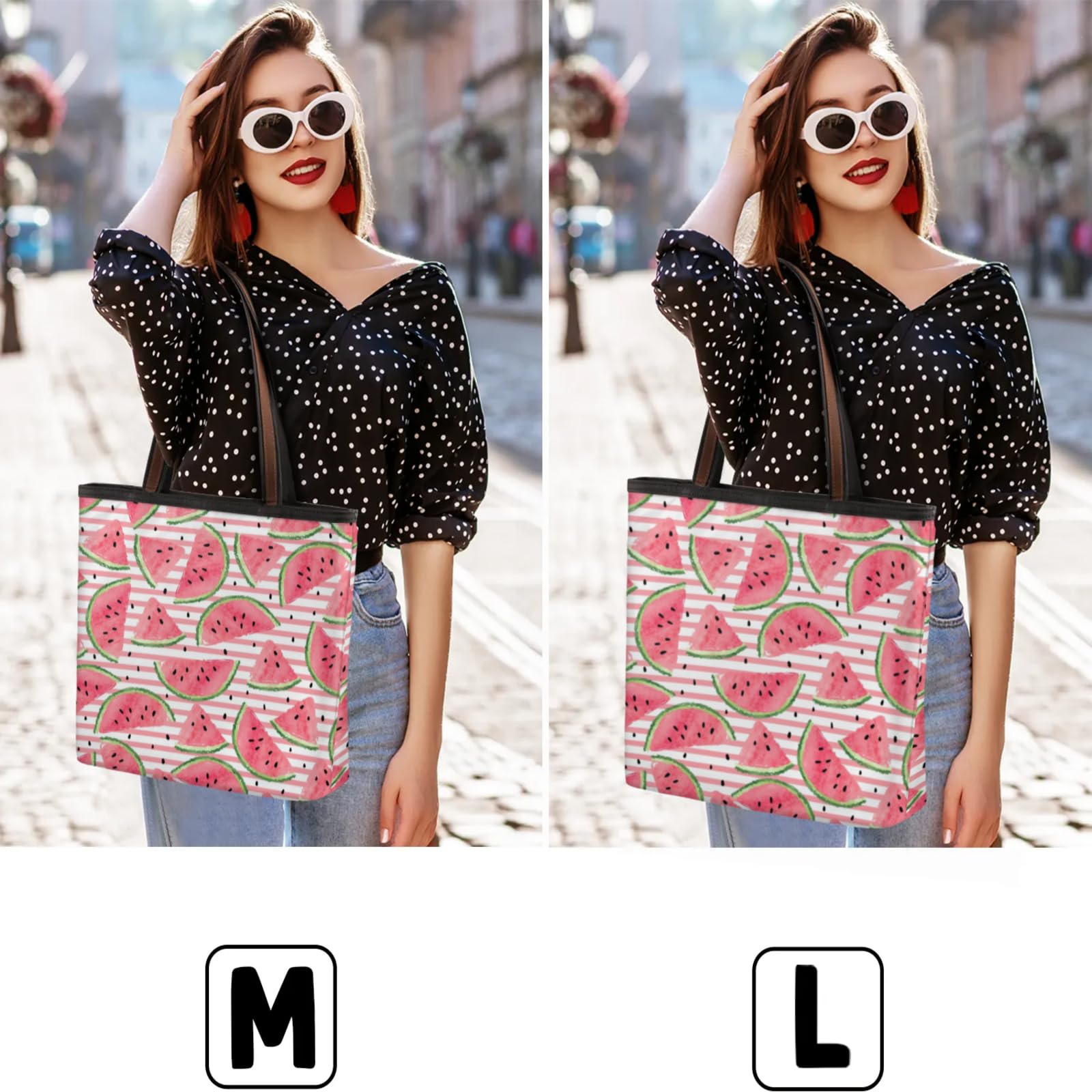 Watercolor Striped Watermelon Tote Bag Multi Pocket Zippered Beach Bag Lightweight Waterproof Handbag for Women Men Work Gym Travel Swimming Yoga Grocery Shopping M