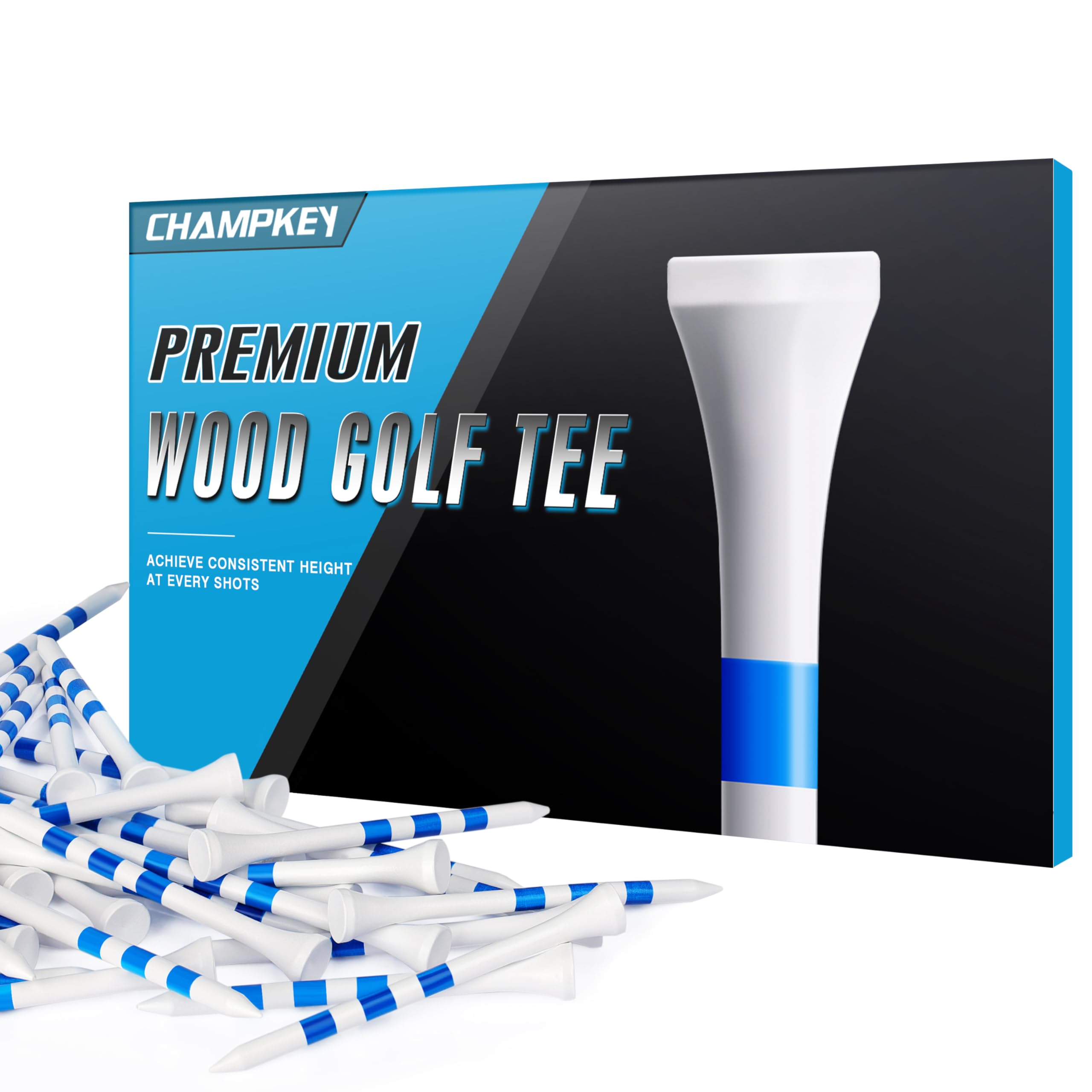 CHAMPKEY Premium Golf Tees 83mm/70mm - Golf Tees with 3 Line Marking System - For Consistent and Long Distance Shots(Wood Tees,70mm*100pcs) โ image 1