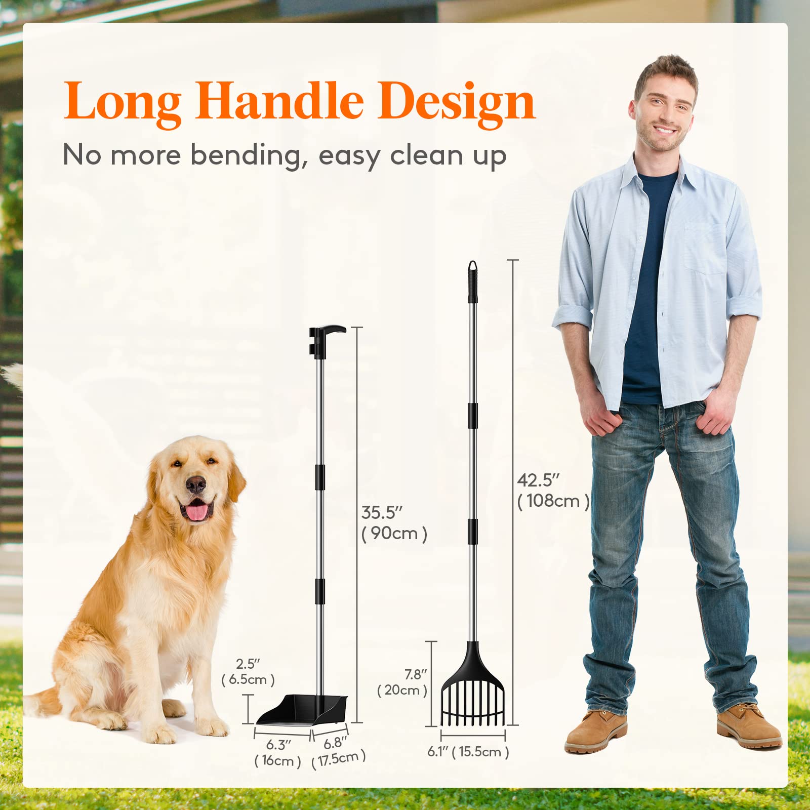Lifewit Ramasse-crottes en Plastique pour Chien, Pelle légère et pour Les excréments d'animaux de Compagnie, Ensemble réglable de Pelle à crottes à Manche Long en métal pour pelouses, Cour, Herbe