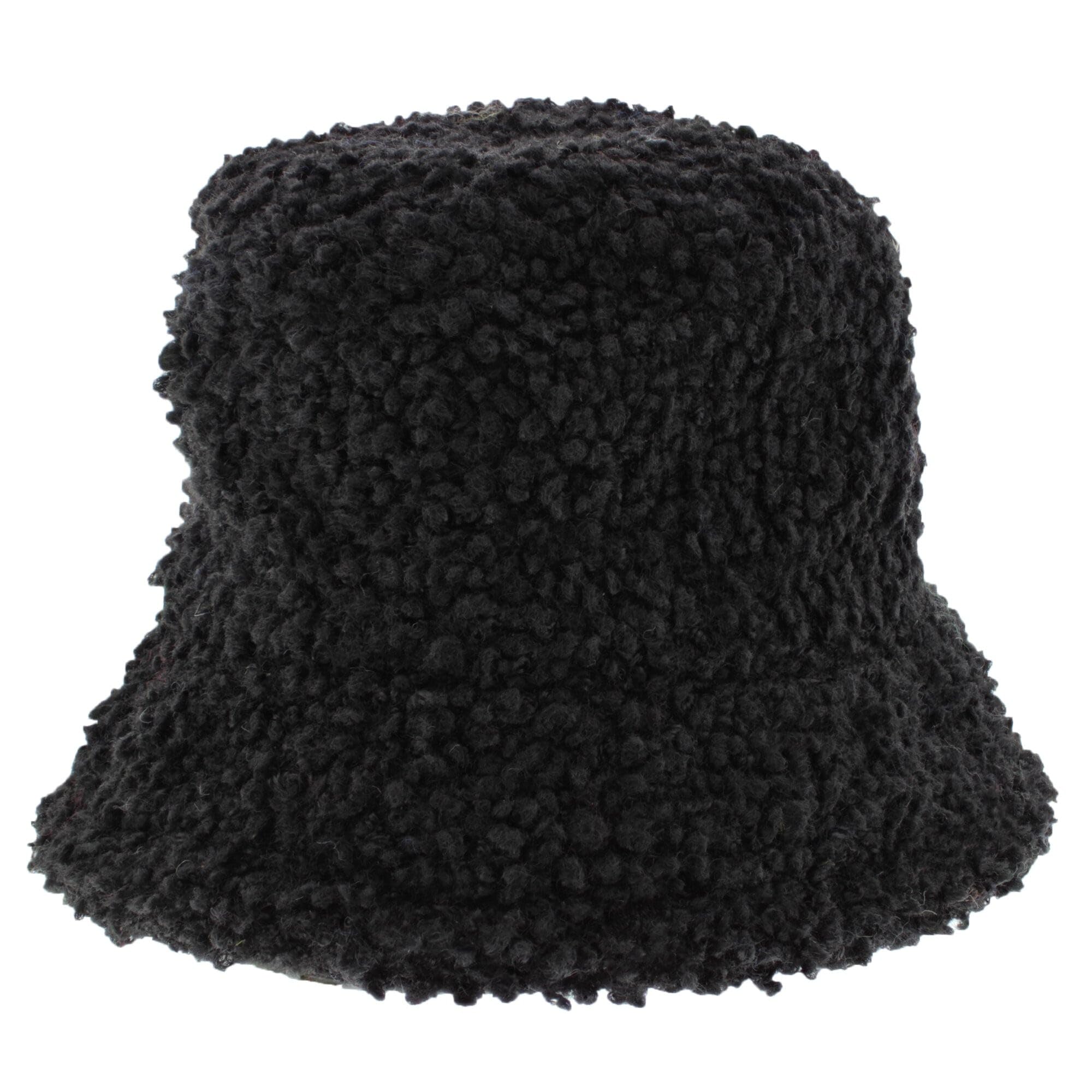 Zac's Alter Ego Women's Black Teddy Bear Faux Fur Warm Winter Bucket Hat