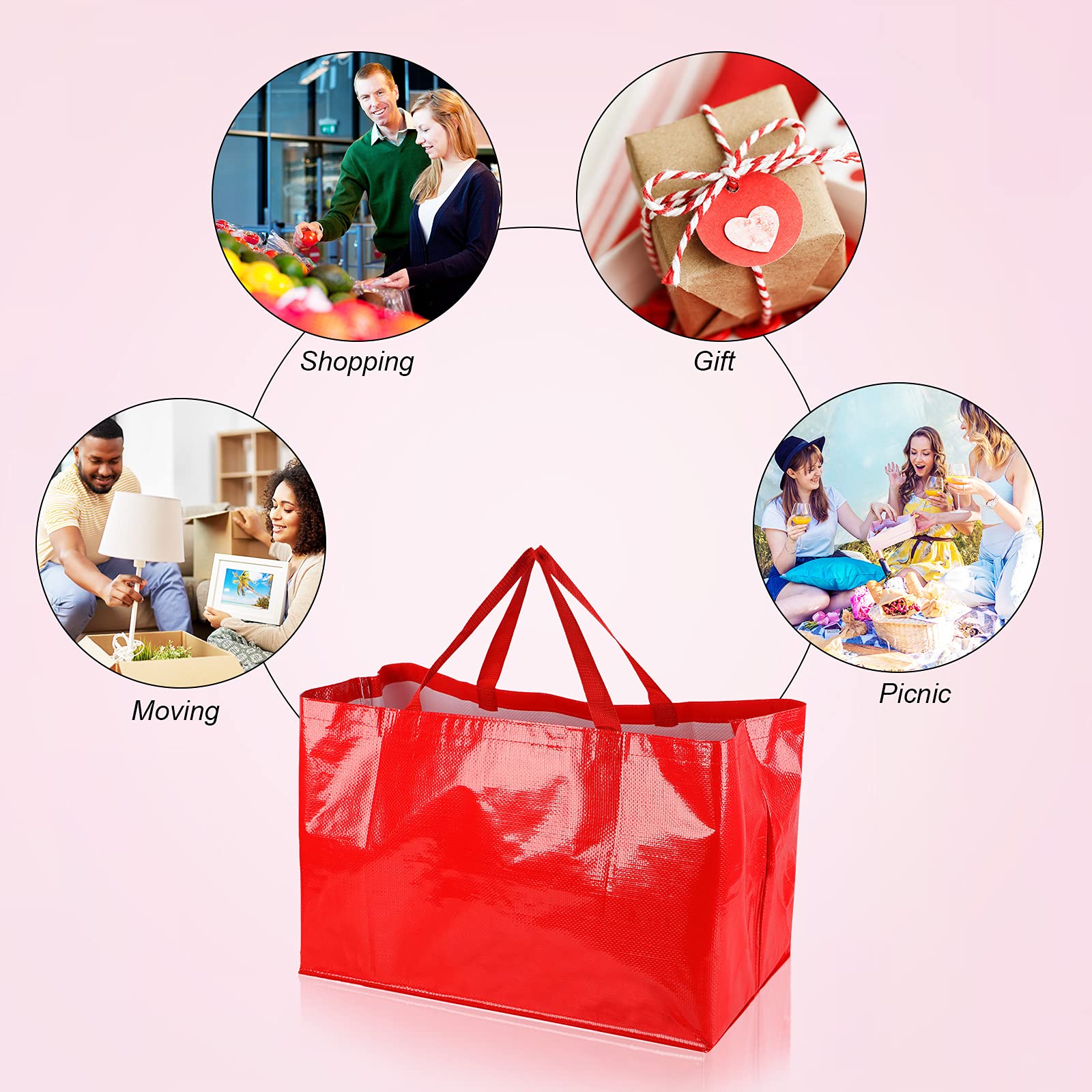 Lot de 6 sacs d'épicerie réutilisables extra larges en plastique tissé coloré étanche et léger pour le rangement des vêtements