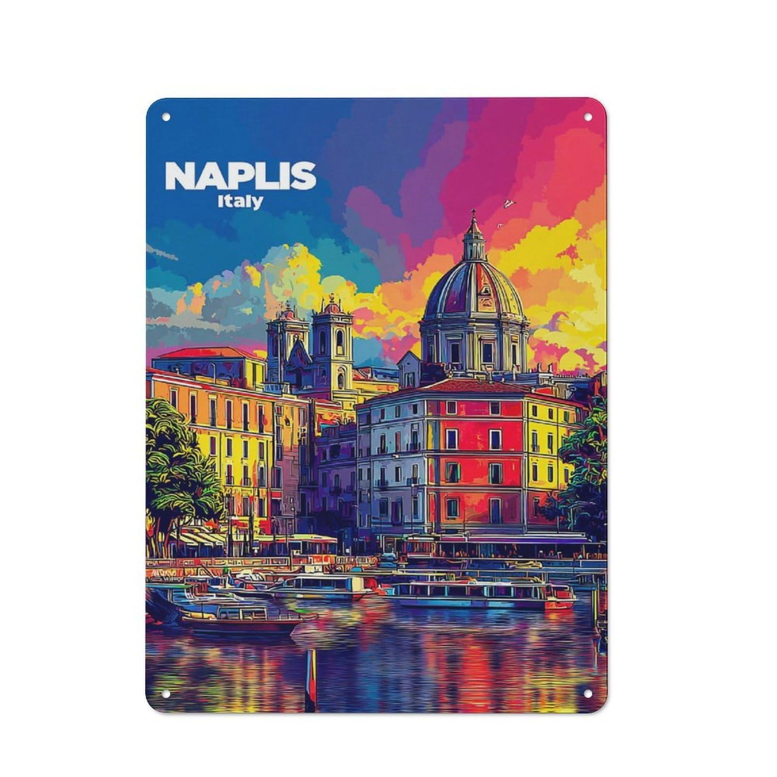 Junmoney Colorful Naples Sunset Rustic Tin Sign 40X30cm For Hallway Wall, For Home Decor Fans Who Collect Metal Signs