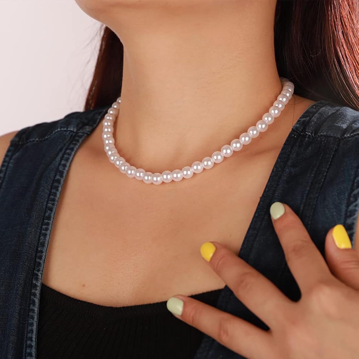 Pearl Choker Necklaces for Women - 4MM 6MM 8MM White/Pink Pearl Necklace Dainty Wedding Bridesmaid Bridal Jewelry Gifts - Image 3