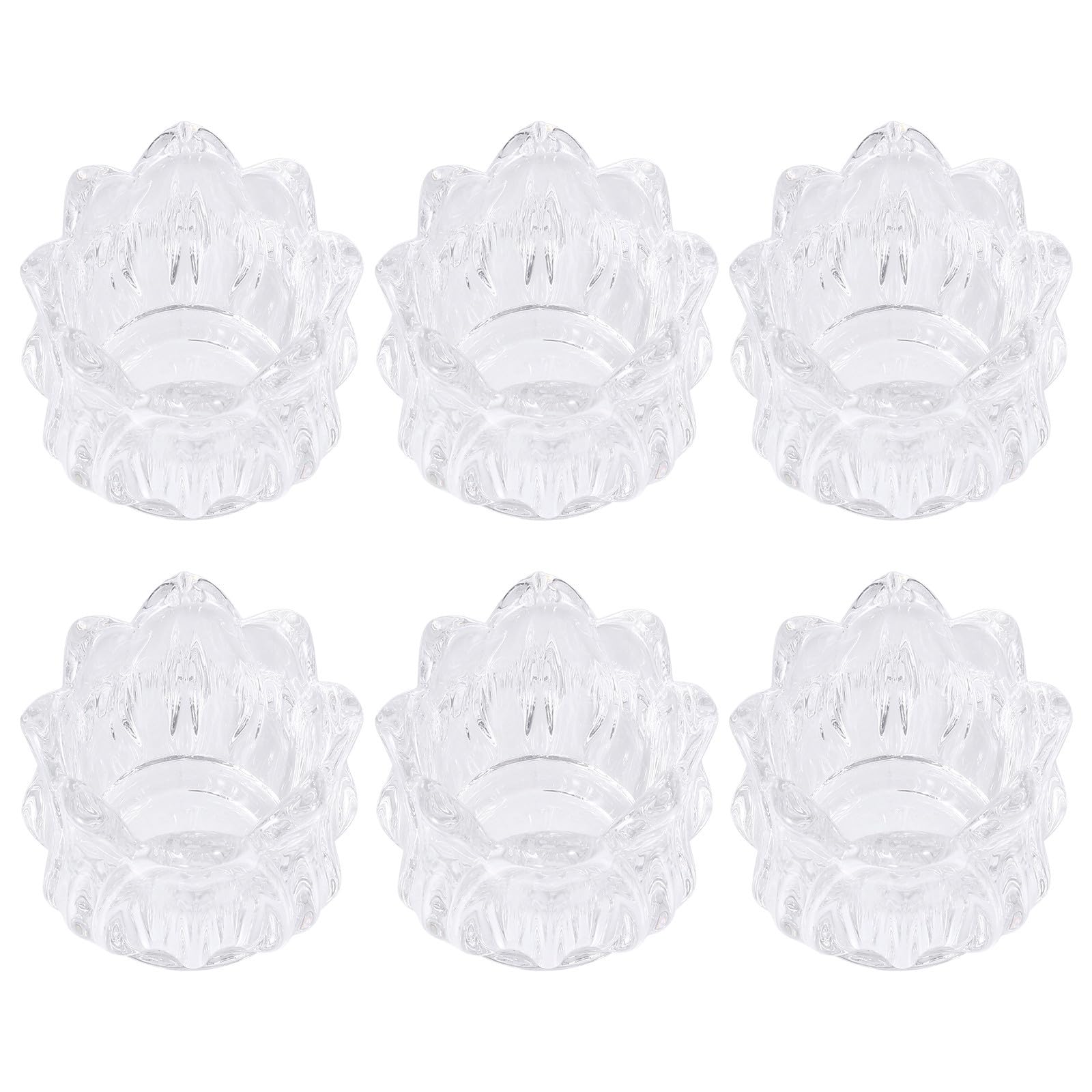 Portavelas de Cristal Transparente Pack de 6 Unidades Forma de Flor para Ambiente Romántico en Cenas y Fiestas para Ambiente Elegante