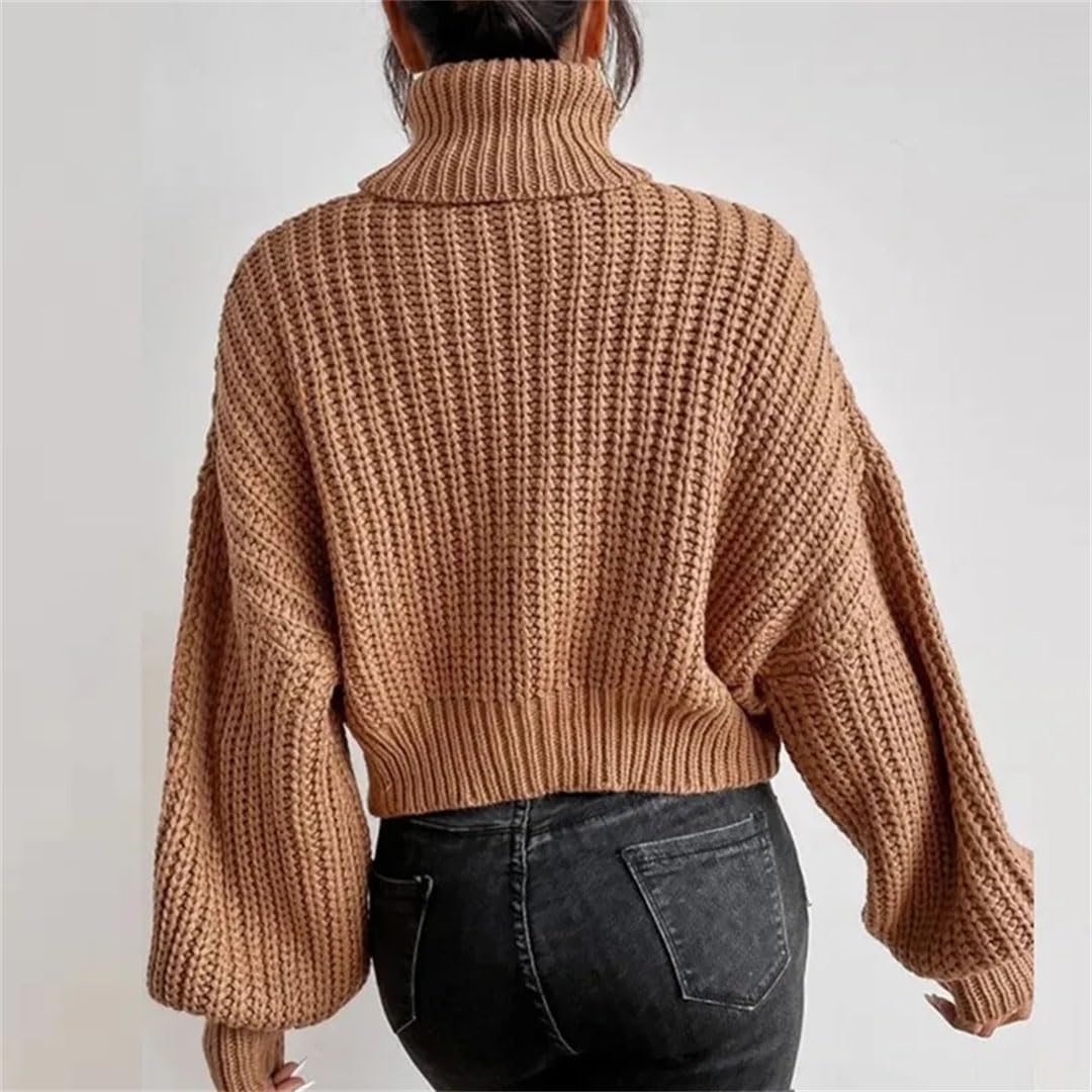 Maglione da donna a collo alto, tinta unita, a maniche lunghe, lavorato a maglia, largo, oversize, maglione