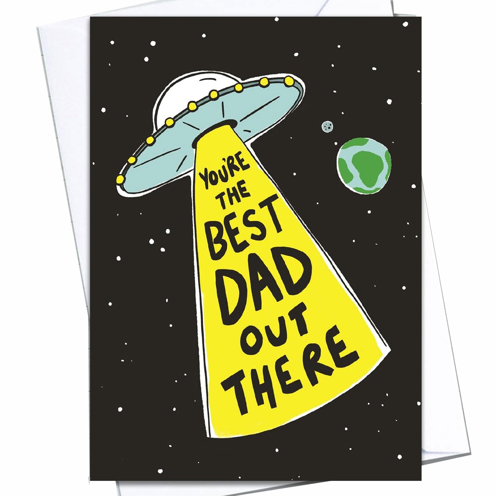 Custom Message Funny Father’s Day Card – You're the Best Dad Out There – UFO Alien Space Theme – Sci-Fi Father's Day Greeting – Quirky Greeting Cards