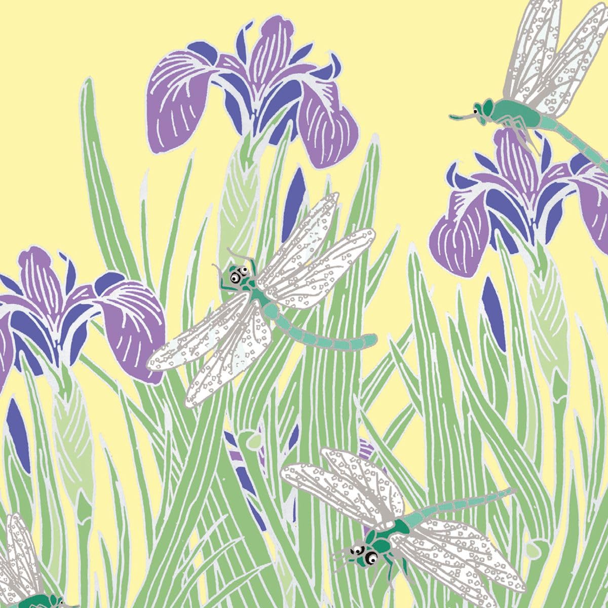Museums & Galleries Blank Notecards Pack of 8 - Dragonflies & Iris by Emily Burningham - Pretty Floral Design - Premium Greeting Cards Multipack with Envelopes