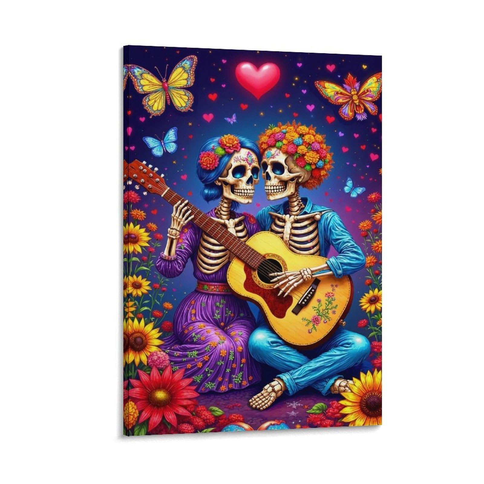 DHBANEIOK Day of Dead Couple Poster Artwork Giclee Canvas Prints Modern Canvas Wall Art Picture Wall Hanging for Dining Room Kitchen Home Office Decor 24x36inch(60x90cm)