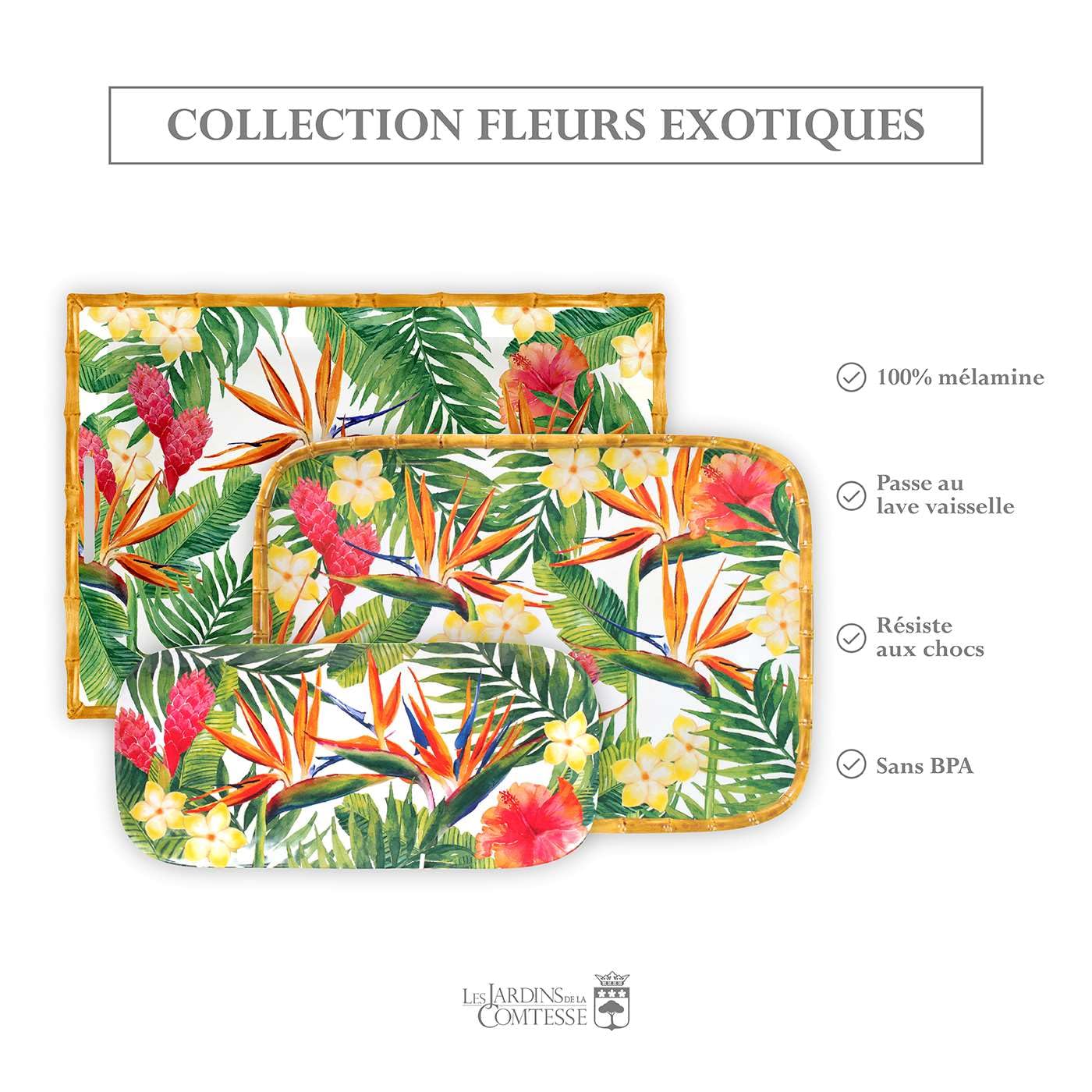 Les Jardins de la Comtesse - Vassoio Grande Rettangolare - 50 cm - Fiori Esotici - Rosso e Verde - Servizi da Tavola della Collezione Di Stoviglie Infrangibili MelARTmine