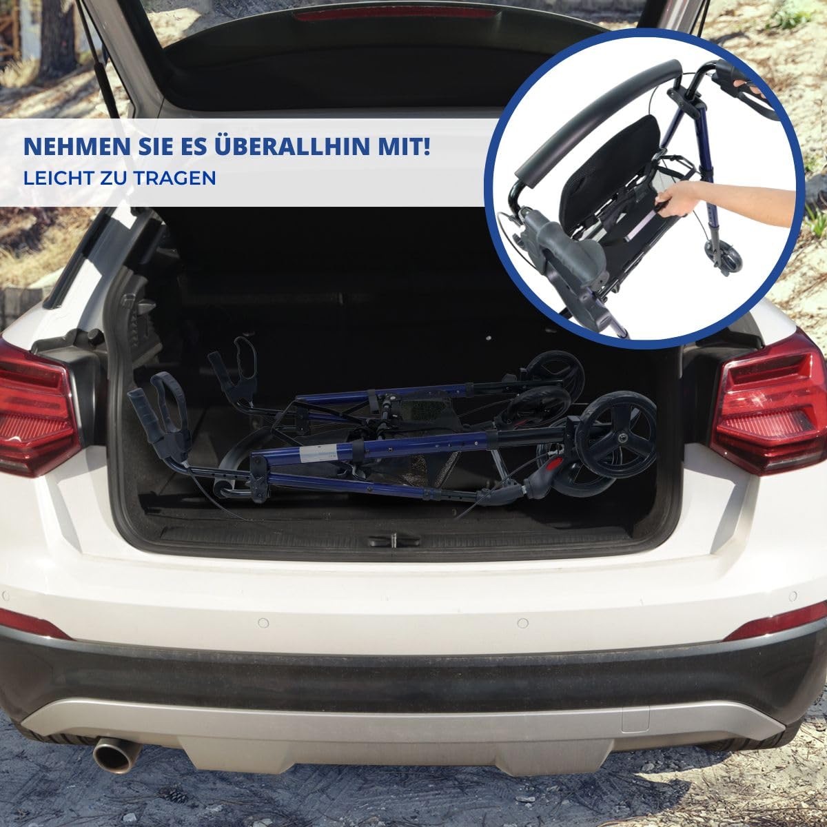 Mobiclinic®, Rollator faltbar und leicht, Gehhilfe, Für übergewichtige menschen, Faltbare, Leichtgewicht, Verstellbare beine sitz, Mit 4 rädern, Stockhalter, Korb