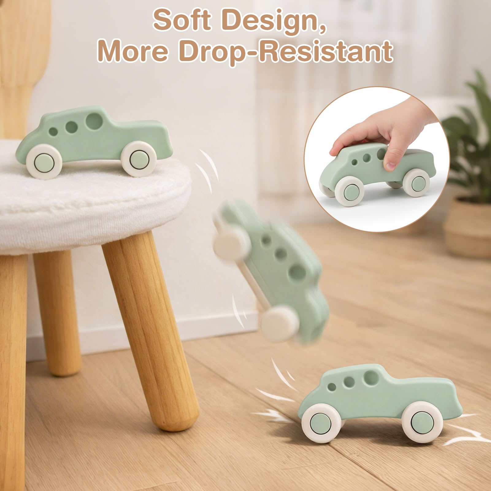 Vanplay Macchinine per Bambini, Giochi Bambini 1 Anno Giochi Montessori 6 Mesi+ Silicone Dentizione Neonato Regalo Bambino 1 Anno (4 Pezzi)