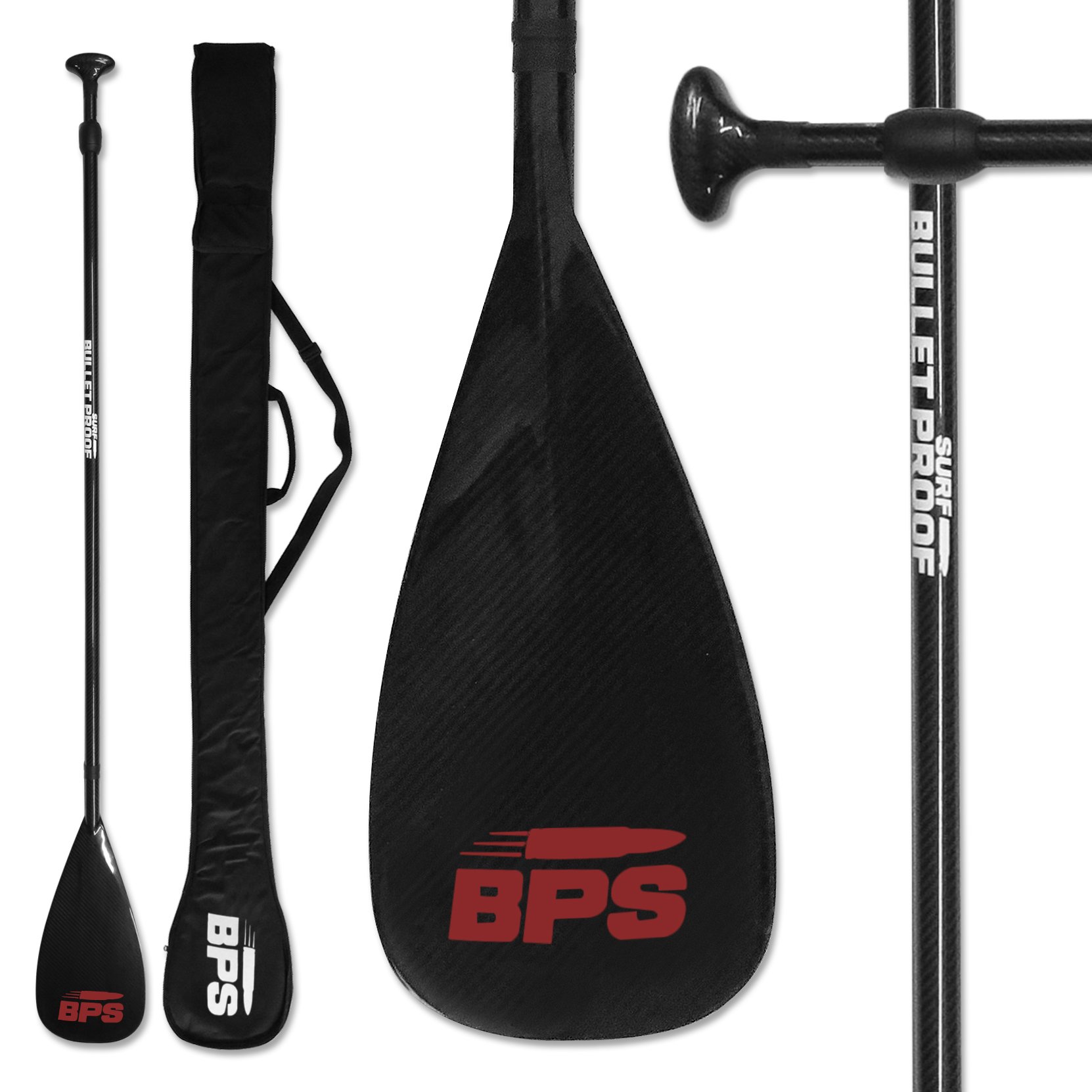 BPS Adjustable 2-Piece SUP/Stand Up Paddleboard Paddle - 100% Carbon Fiber - Comes with Carrying Bag - Available in Many Accent Colors
