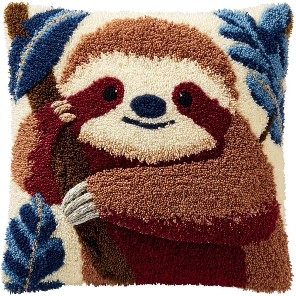 WallustrioaW Latch Hook Cushion Kits 17x17in,Animal Sloth