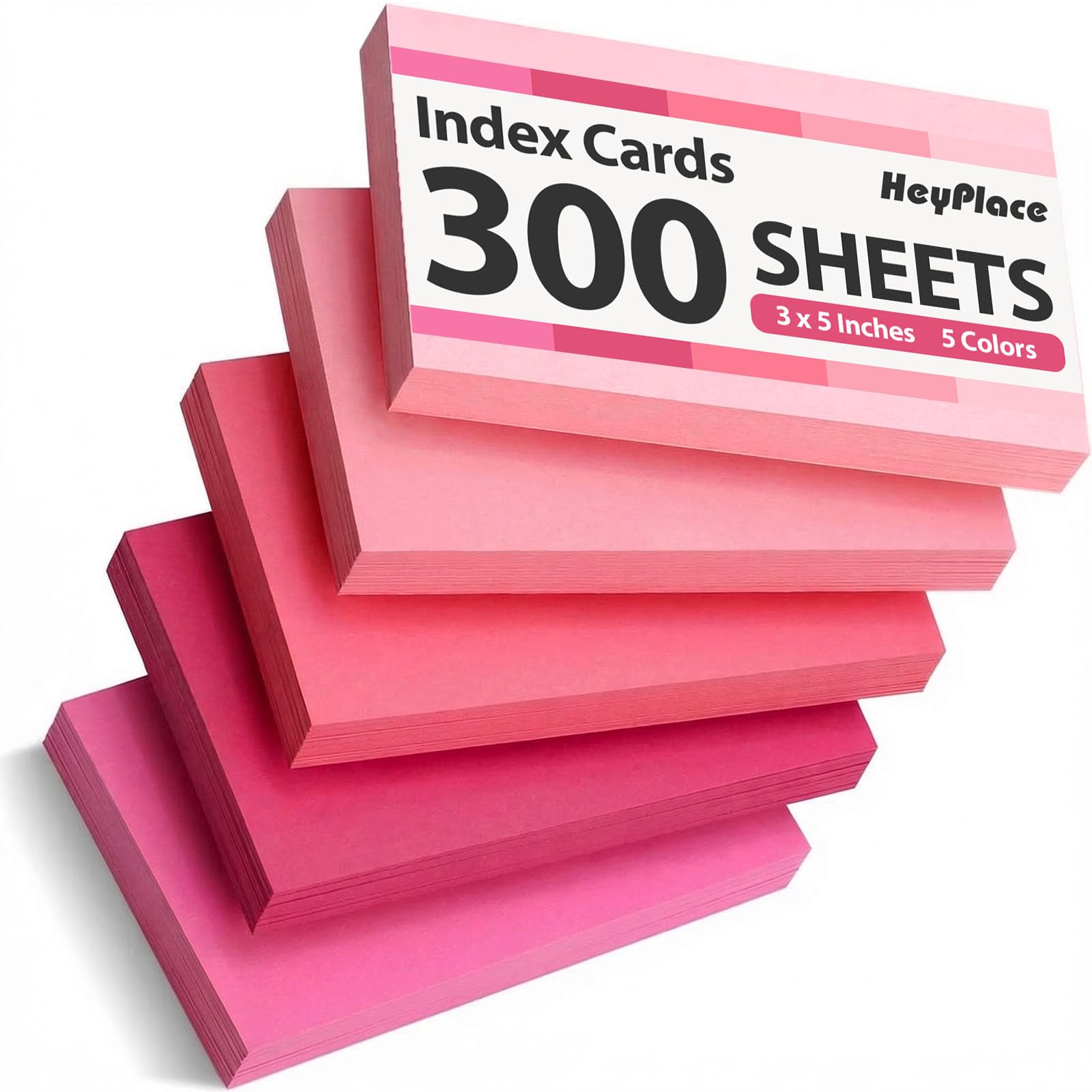 HEYPLACE 300 Count Index Cards 3 x 5 Inch, Pink Flash Cards for Studying, Cute Notecards for Home, Office, Recipe, School, College Supplies, To Do List, 5 Pink Colors