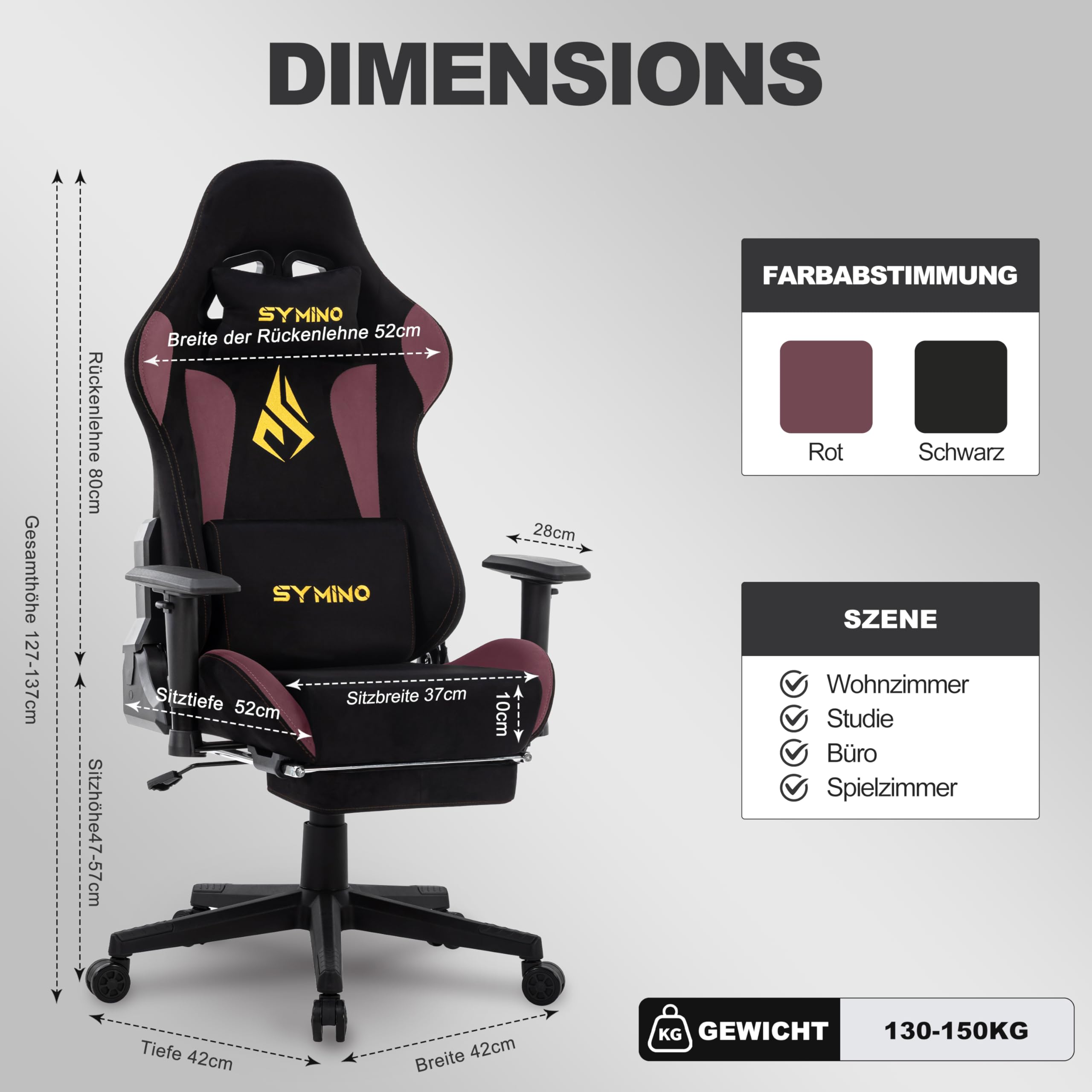 Symino Sedia da gioco ergonomica e poltrona gamer con poggiapiedi telescopico, cuscino a molle, supporto lombare e altezza regolabile 200 kg