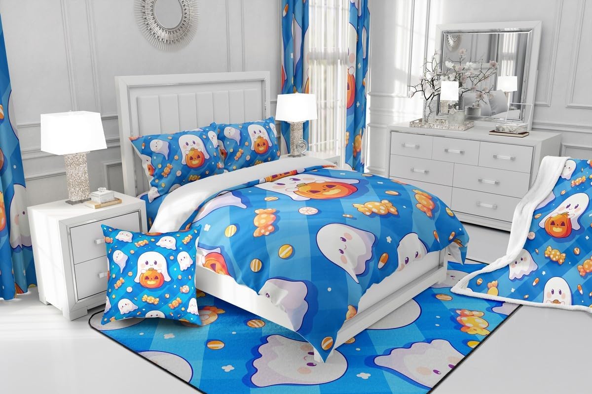 Feelyou Kids Halloween Theme Ghost Area Rug 3x5 Cute Ghost Candy Living Room Rugs for Teens Boys Girls Room Decor Happy Halloween Decorative Carpet Indoor Floor Mat