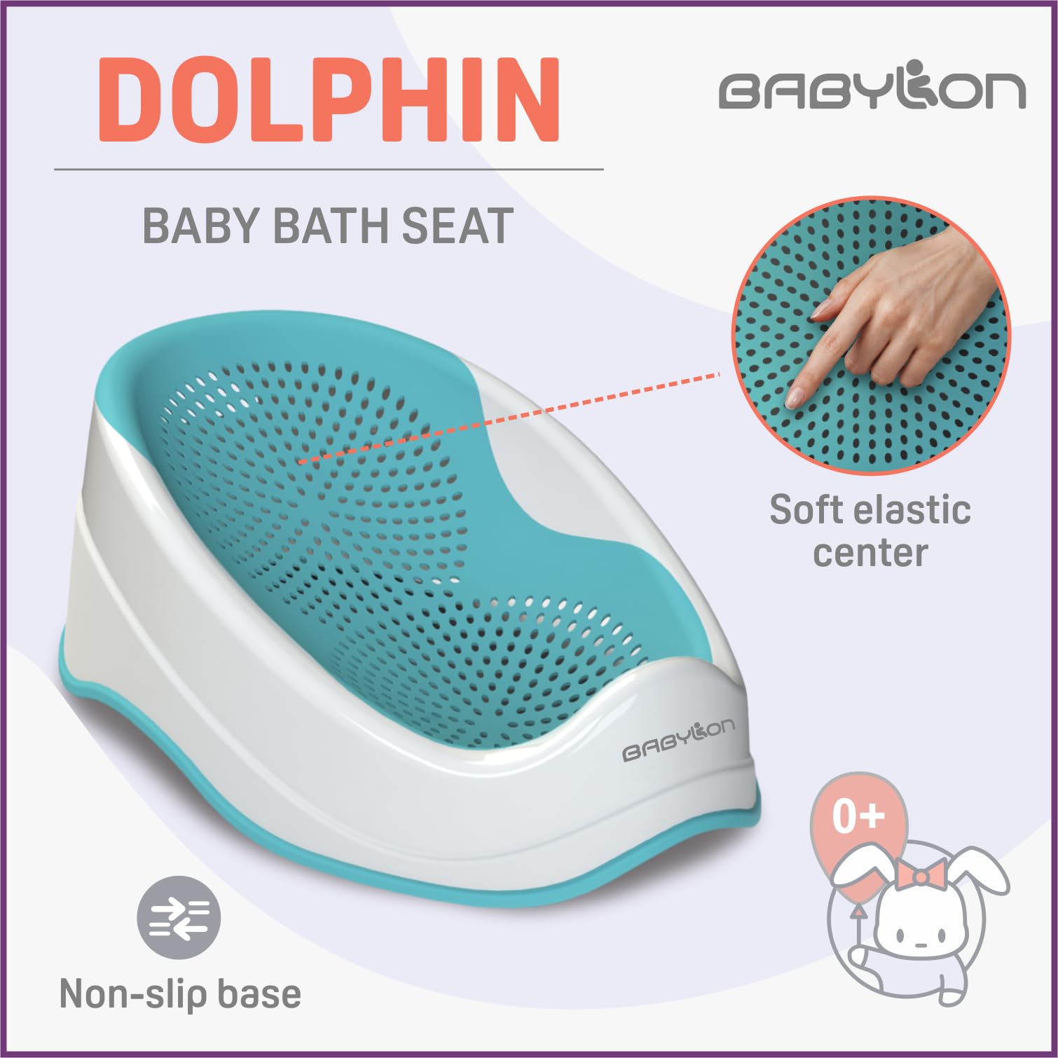 BABYLON DOLPHIN Siège de bain bébé 0-6 mois ergonomique antidérapant baignoire Vert aqua