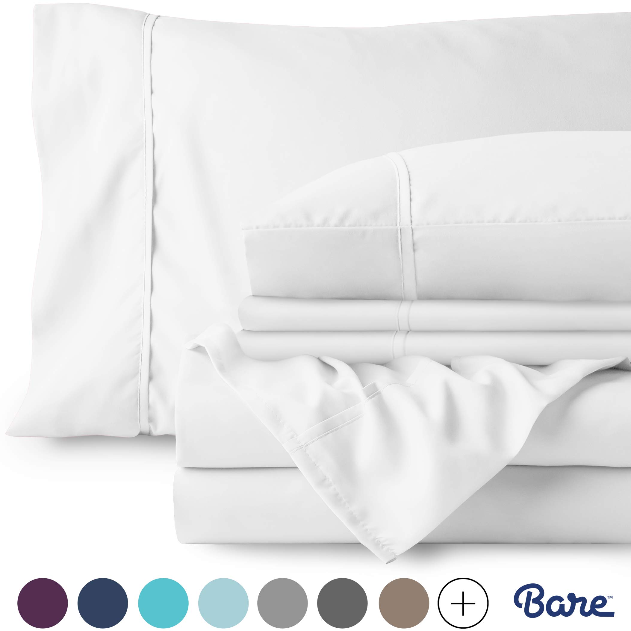 Bare Home Hotel Luxury Cal King Sheet Set, Extra Soft, 6 Piece Set, Deep Pockets, Easy Fit, Cooling & Breathable, Wrinkle, Fade, Stain Resistant, Includes 4 Pillowcases (California King, White)OEKO-TEX STANDARD 100