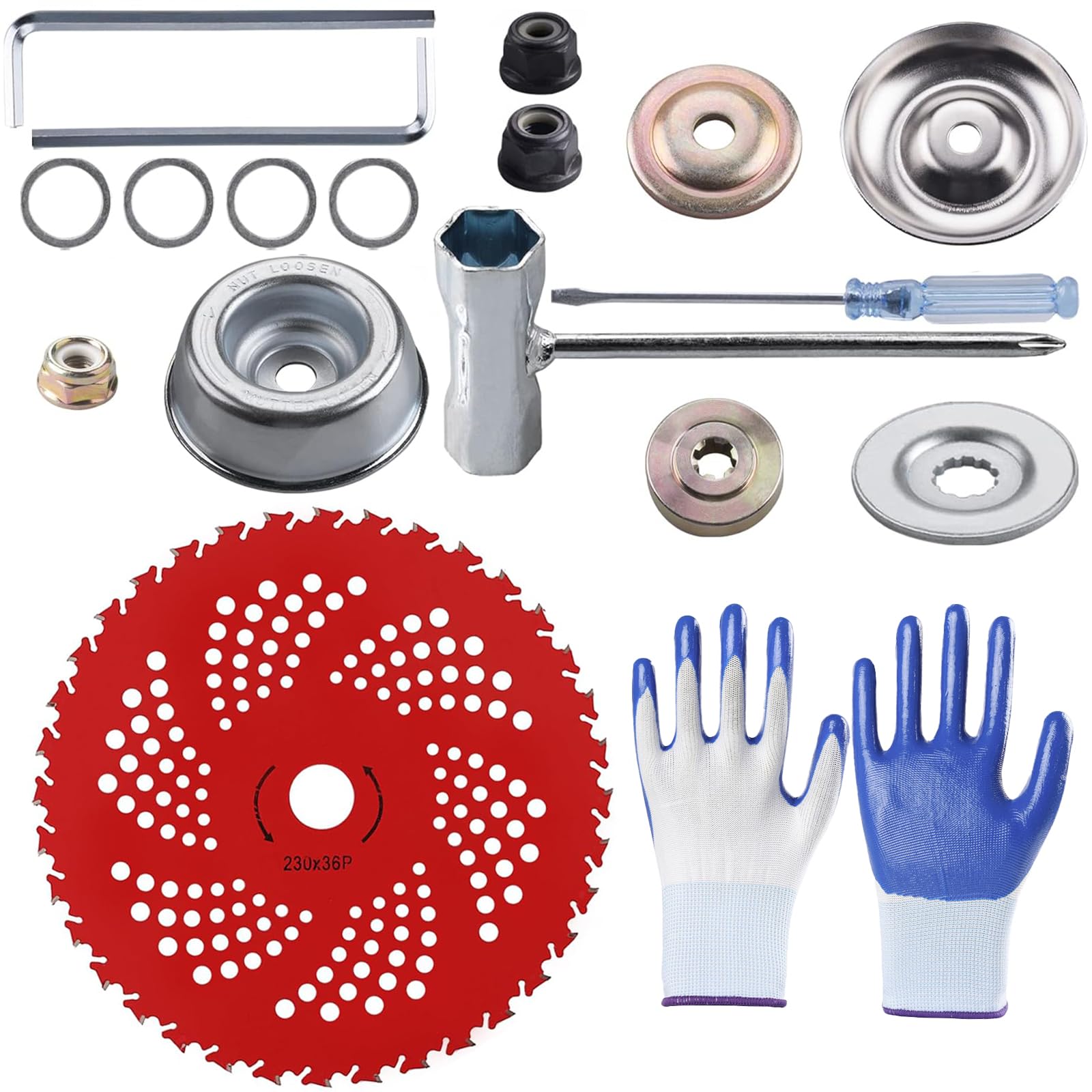 Cuchillas con punta de carburo de 9 pulgadas x 36 dientes con kit adaptador universal, cabezal de corte de acero para cortador de cepillo, recortadora, herbicida