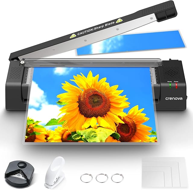 Crenova A3 Laminator with Built-in Paper Trimmer, Hot and Cold Laminator Machine with 40pcs Laminating Pouches and Corner Rounder, Thermal Laminating Machine for Home Office School (Black)