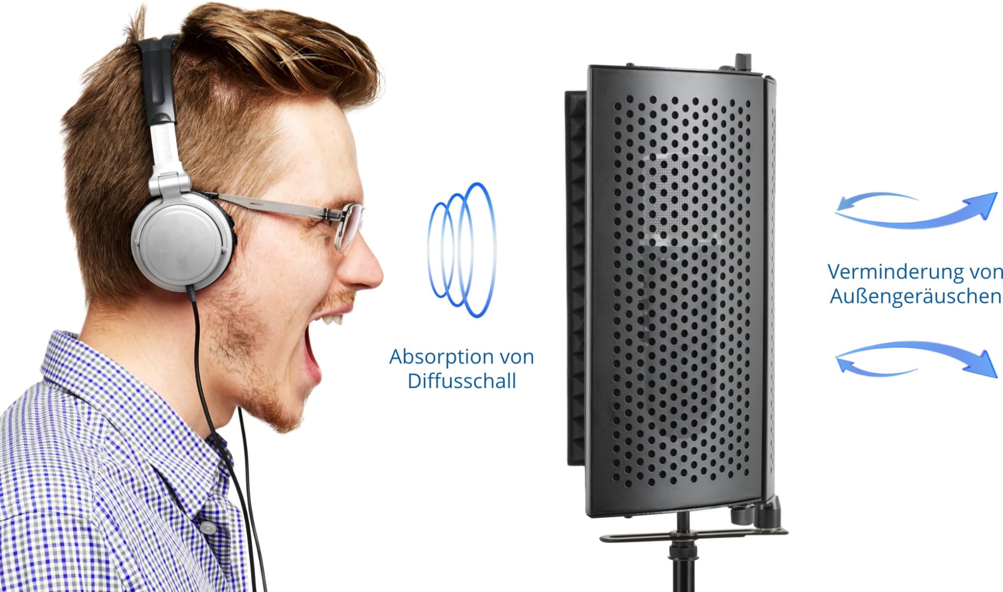 Pronomic MP-80F Micscreen Schwarz, Portabler Absorber und Diffusor | 5/8" Gewinde (plus Reduziergewinde auf 3/8"), 2 Klappgelenke mit Feststellschrauben, Absorber Breite: bis zu 40 cm, 5 cm