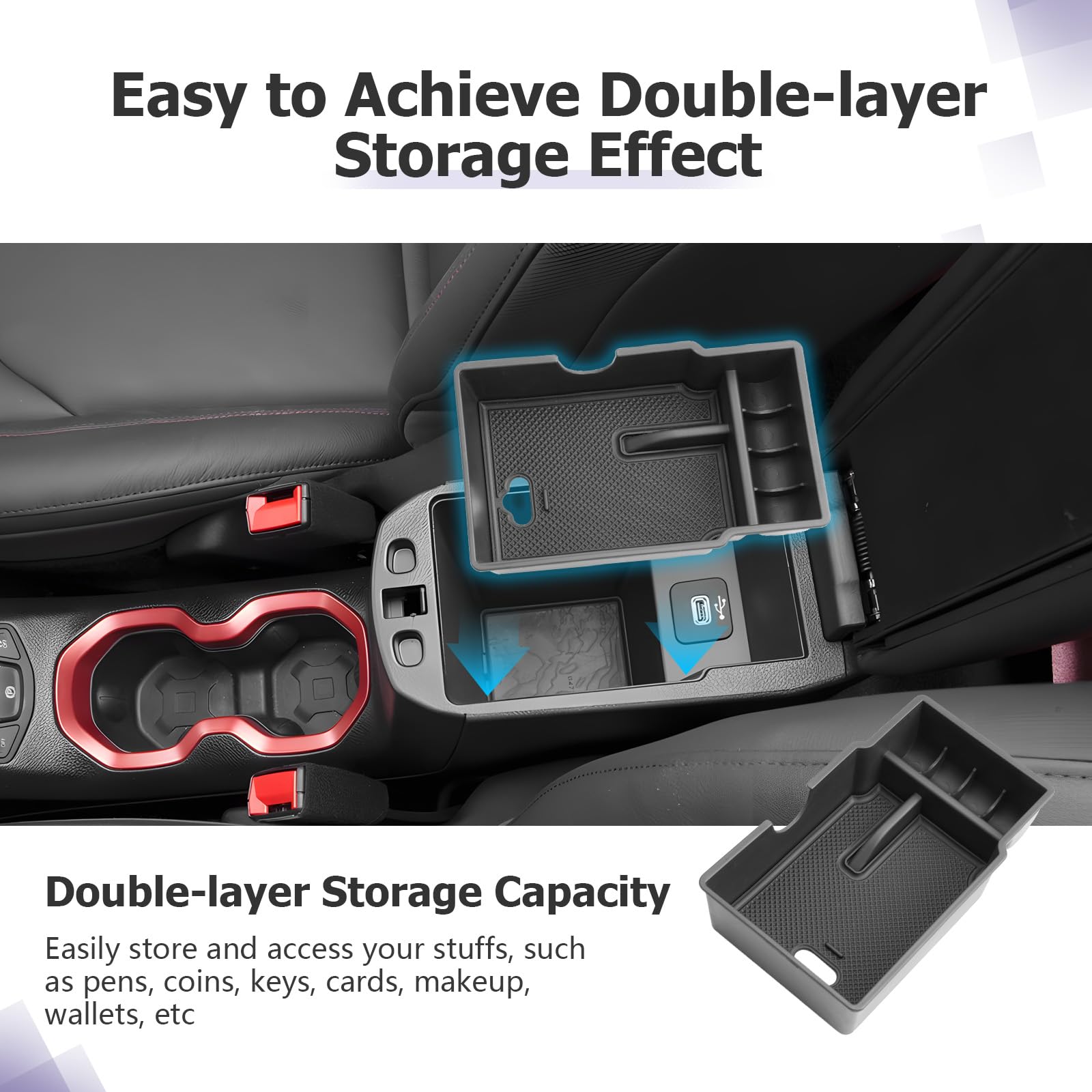 Compatibile con Jeep Renegade BU 2015-2024 2025 Consolle centrale portaoggetti + portaoggetti per portiera auto con tappetino antiscivolo Organizer per vano portaoggetti Renegade BU Accessori
