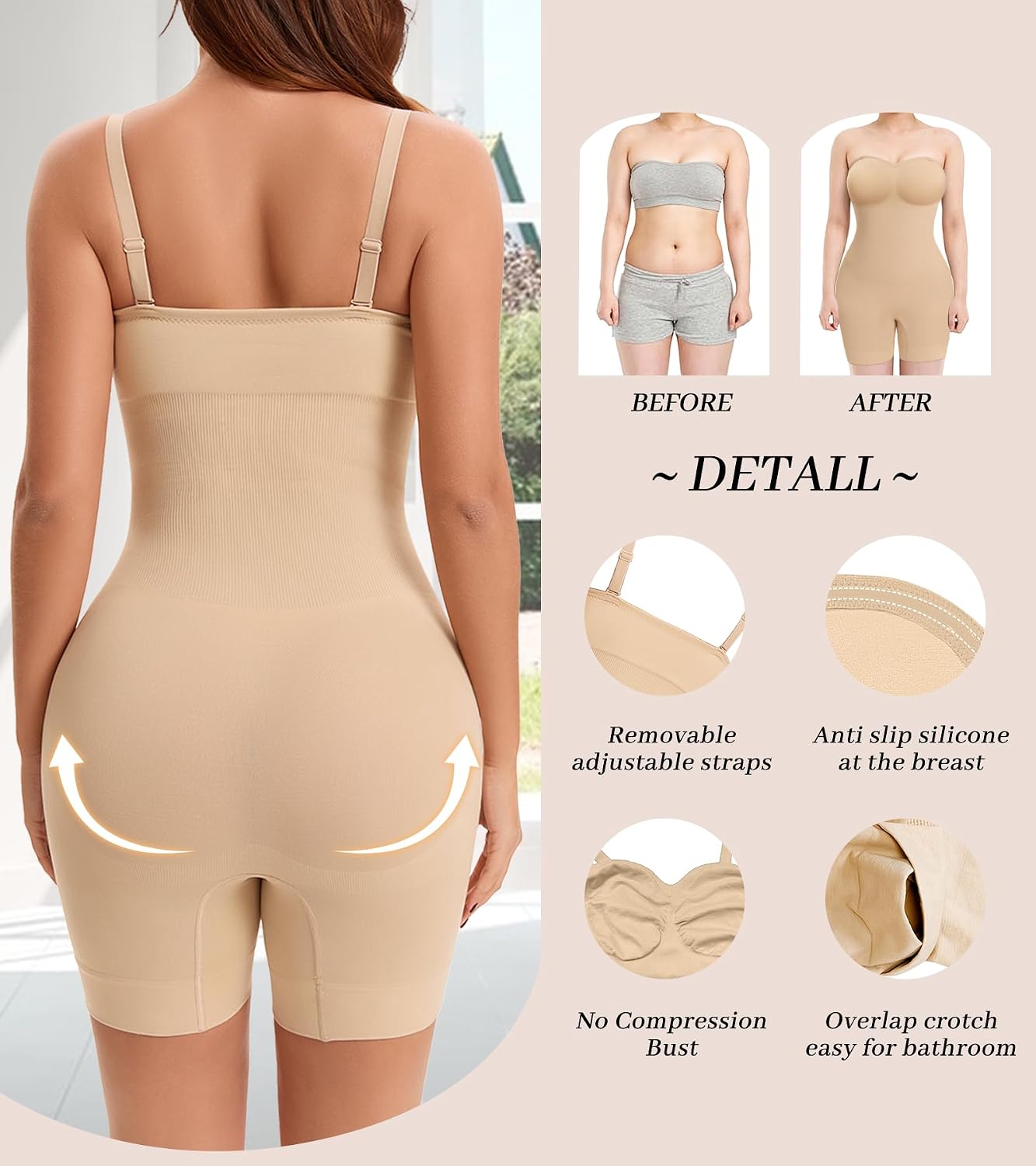 Strapless Shapewear Bodysuit Full Body Shaper for Women Tummy Control Seamless Tube Top Body Suit