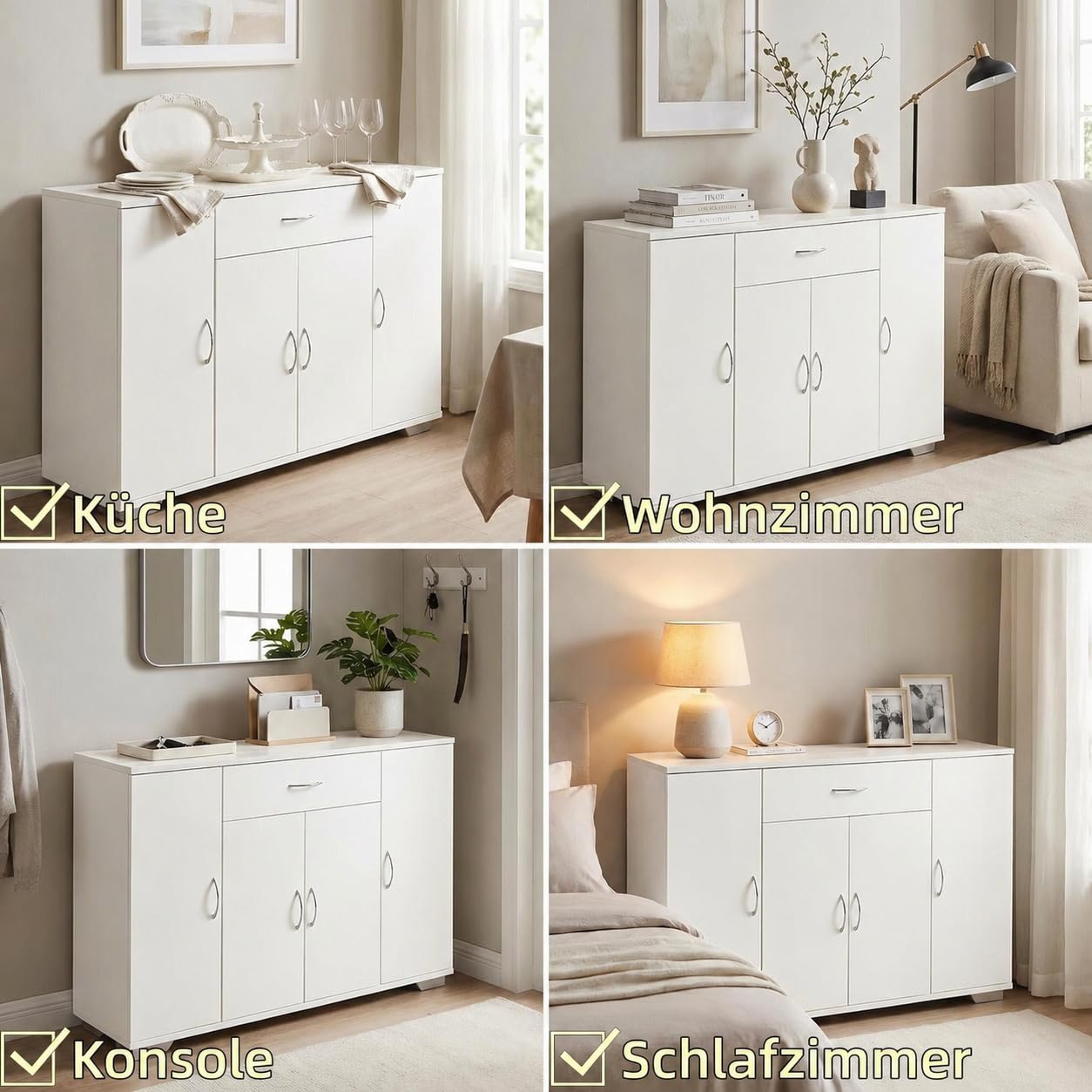 Küchenunterschrank mit Schublade und Türen, Moderner Küchenschrank Unterschrank Stauraum Schrank Sideboard Mehrzweckschrank Küchenmöbel Aufbewahrungsschrank für Küche/Esszimmer/110x30x70CM/Weiß