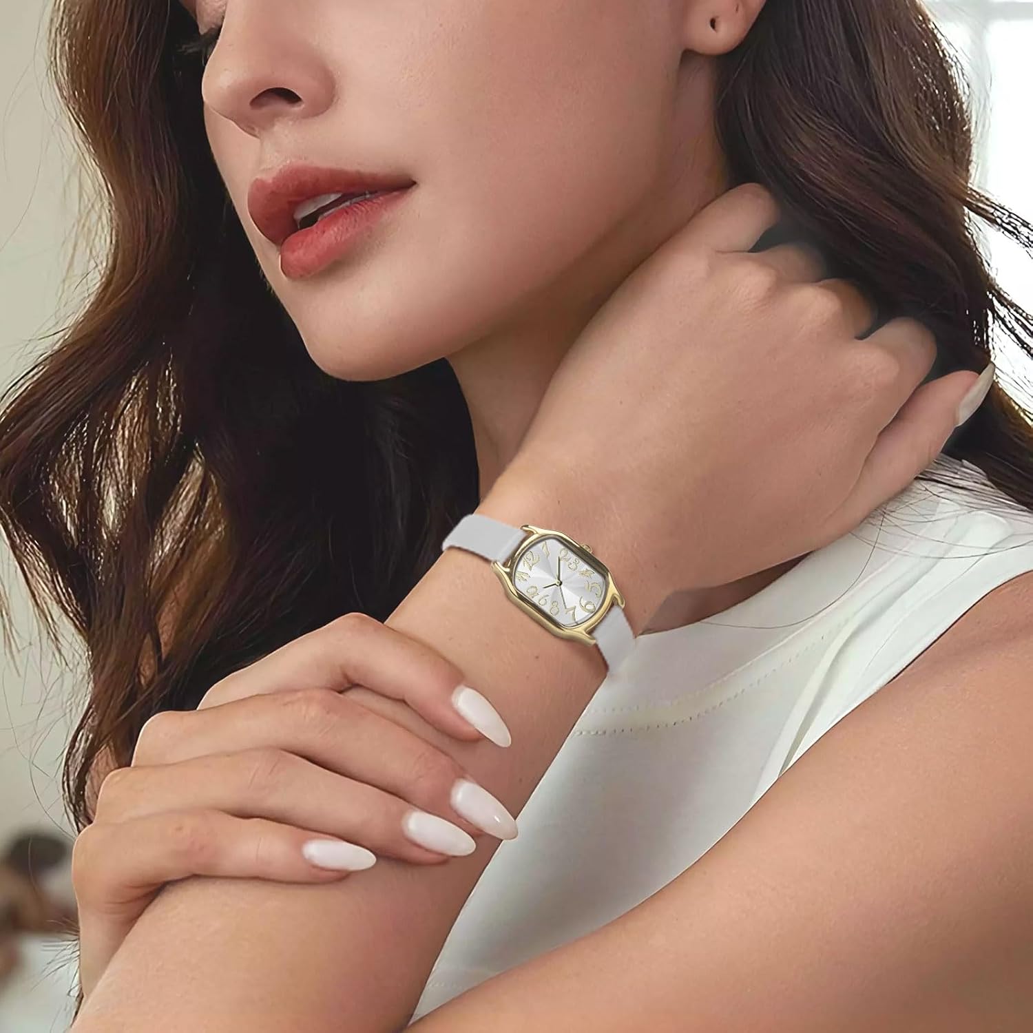 Asan Ge Women's Leather Strap Watch, Elegant Stylish Square Watches for Women, Waterproof Womens Watch with Classic Vintage Dial Design