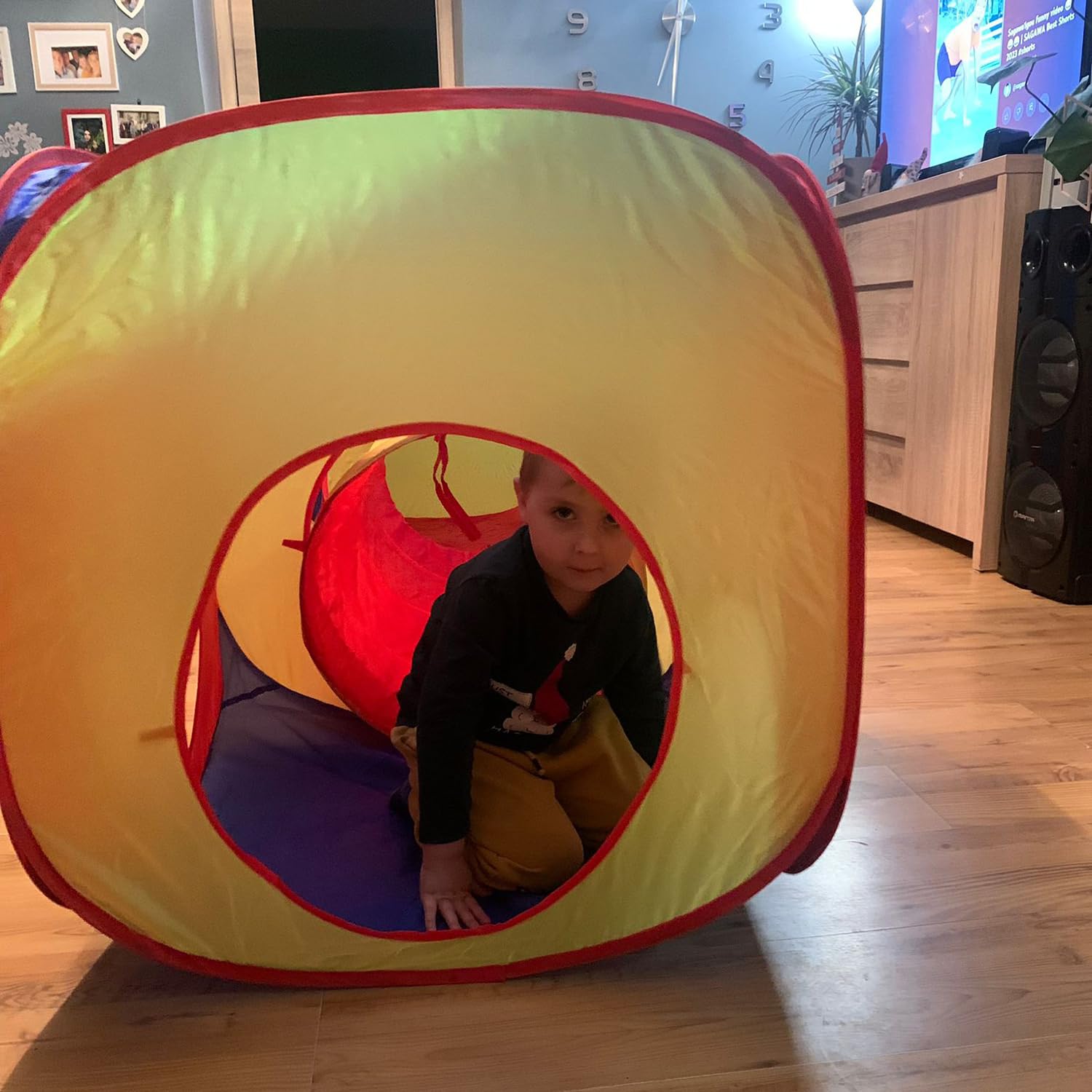 KRUZZEL Tienda de campaña de juego 3 en 1, tipi con túnel y casa de juegos para bebés, tienda de campaña para juegos emergentes, interior y exterior, bolsa de transporte, incluye