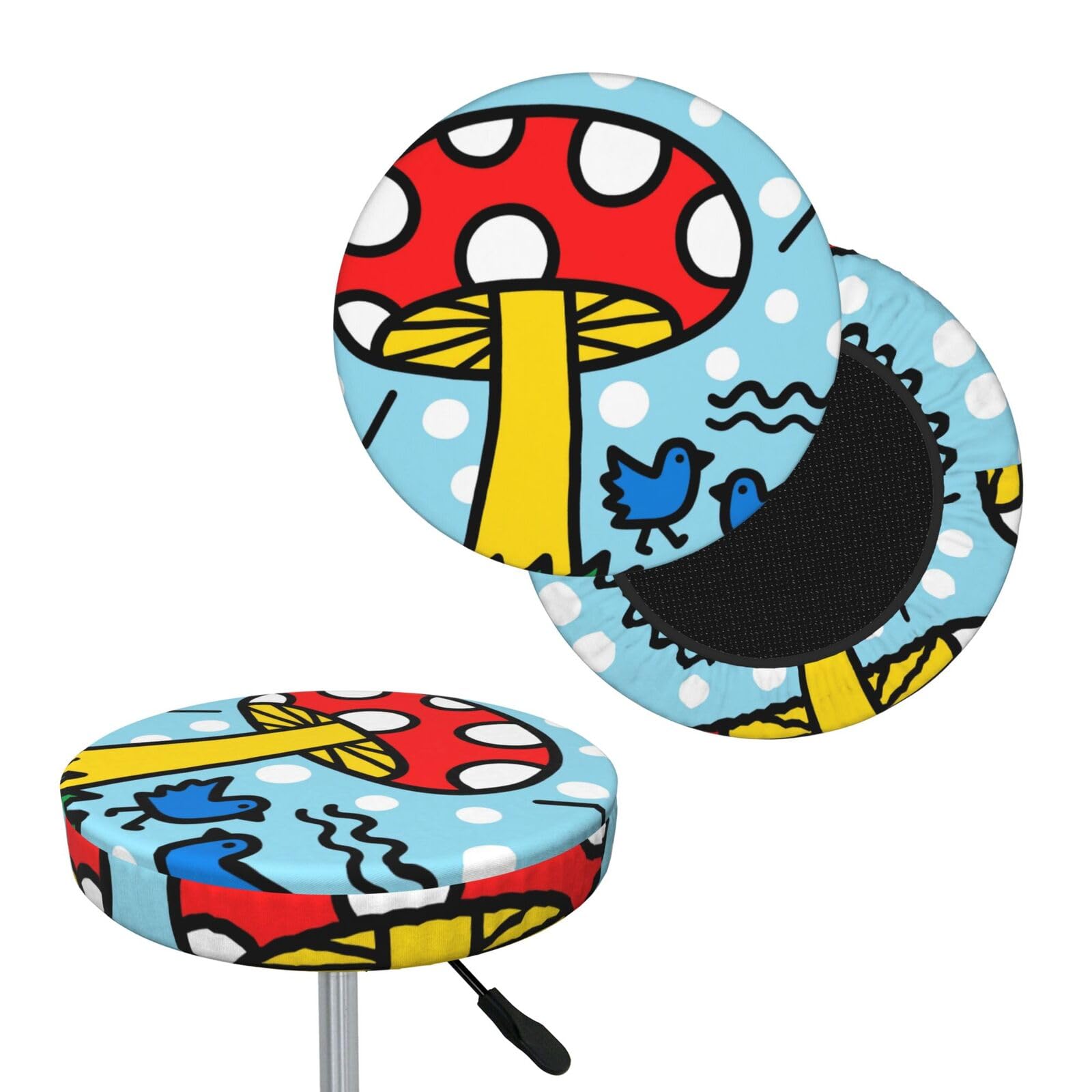 FekiLoot Doodle Mushrooms Round Bar Stool Covers Stretch Washable Bar Stool Covers Dustproof Slipcover Bar Chair Covers with Elastic Band for Bar Kitchen Living Room Decor 14 Inch
