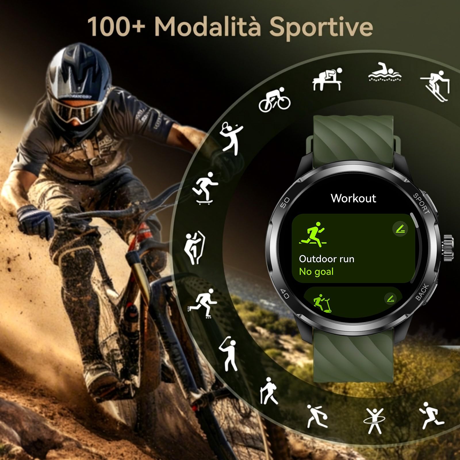 Watch Pro - Orologio da uomo militare con GPS, Bussola, ChatGPT, chiamate Bluetooth, frequenza cardiaca, orologio sportivo con più di 100 modalità sportive