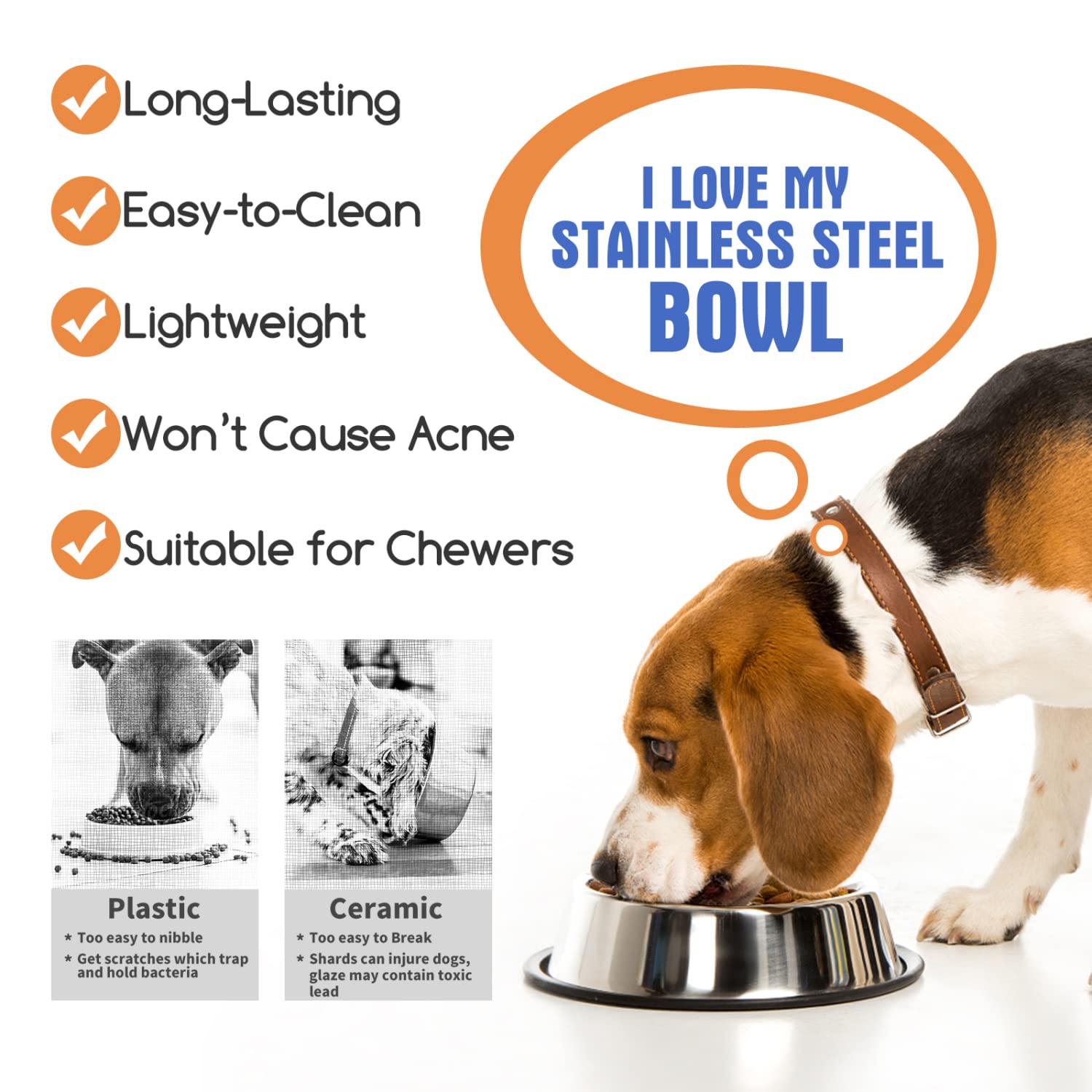 Nobleza - 2 Pack Ciotole per Cani in Acciaio Inox, Lotole per Cani con Base in Gomma Antiscivolo, Ciotola per Acqua e Cibo per Cani, Ciotola per Animali Domestici Taglia Media/Grande 25.5 CM