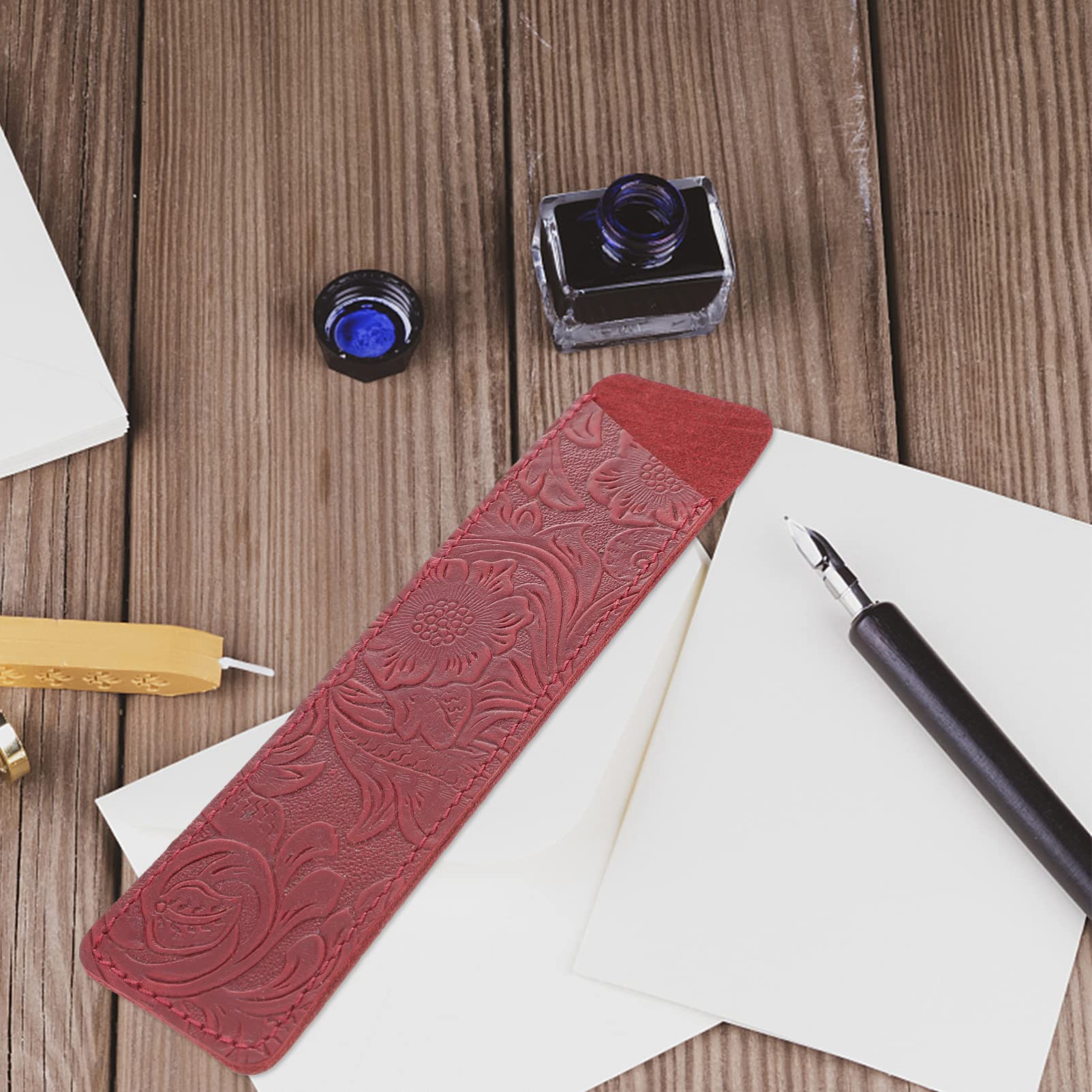 Handmade Red Leather Pen Holder Vintage Pouch for Fountain Pen Stylish Stationery Organizer for School and Office - Image 2
