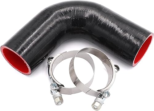 Acoplador de codo de 4 capas de 90 grados, manguera de silicona de 2 pulgadas (2.008in) con abrazaderas de perno en T para turbo de entrada