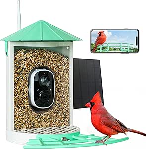 Smart Bird Feeder with Camera Solar, Auto Capture Bird Videos & Motion Detection, Birds Watching Camera Notify in Time, Metal Birds Feeder with Seed Guard, Ideal Present for Mom (Green) asin的图片