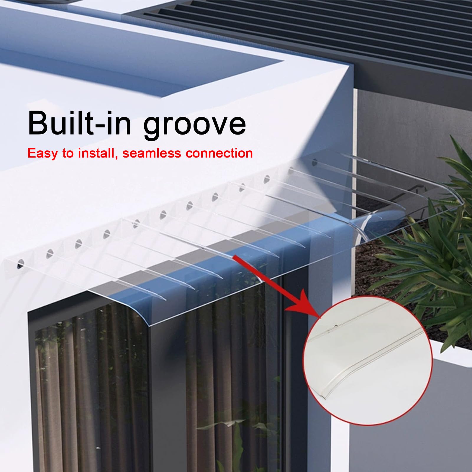 Invisible Front Door Canopy Without Support,Curved Window Door Canopy,Transparent Roofing Rain Shelter,Patio Porch Awning Canopy,for Garden Balcony Eaves,62 Sizes (40x270cm/16 X106 - View #4