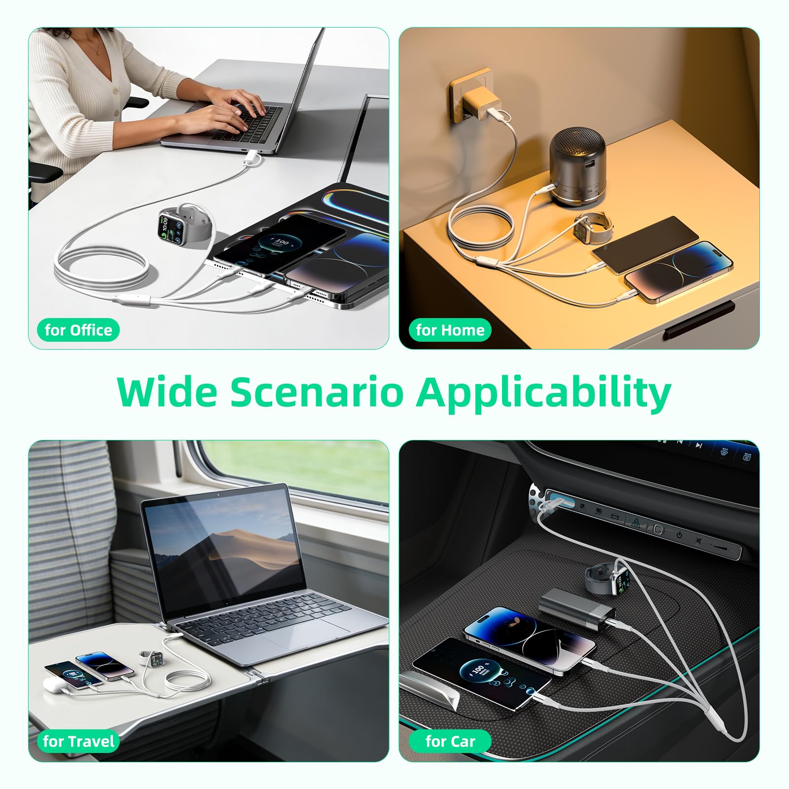 A-Pce 4-in-2 Multi Charging Cable with Smartwatch Charging, White-6FT view 8